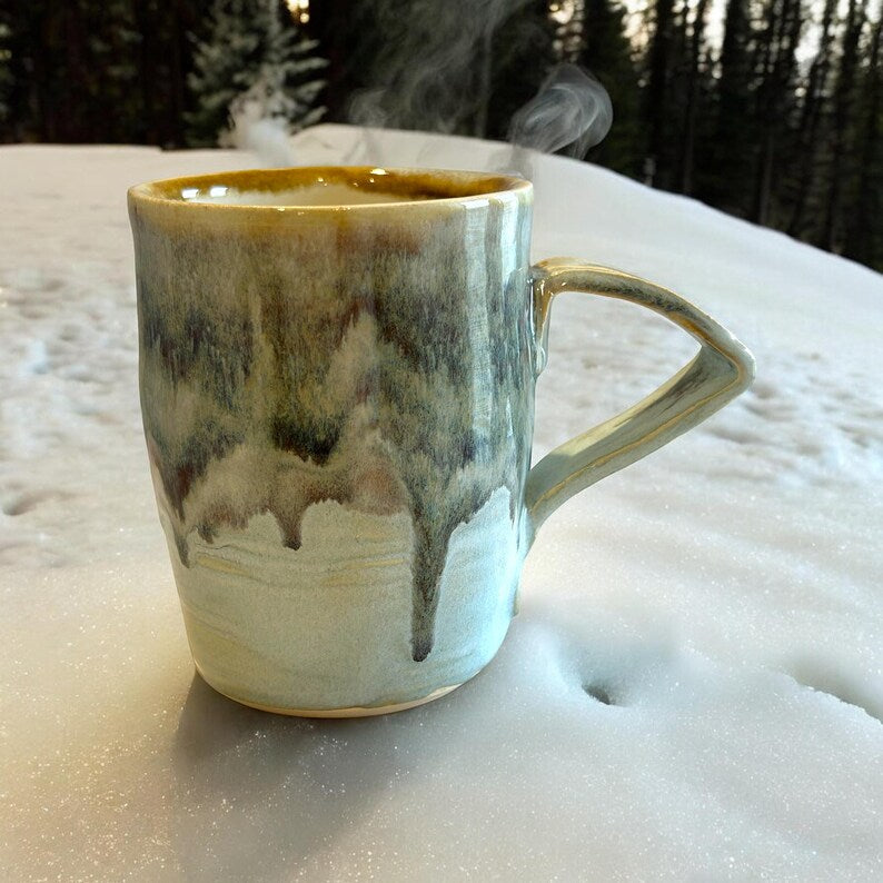 Wheel-Thrown Mug #81 in Snowy Gray and White