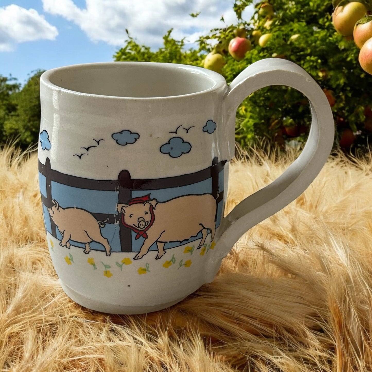 Wheel-Thrown Mug #38 with Country Pigs in a Row Design