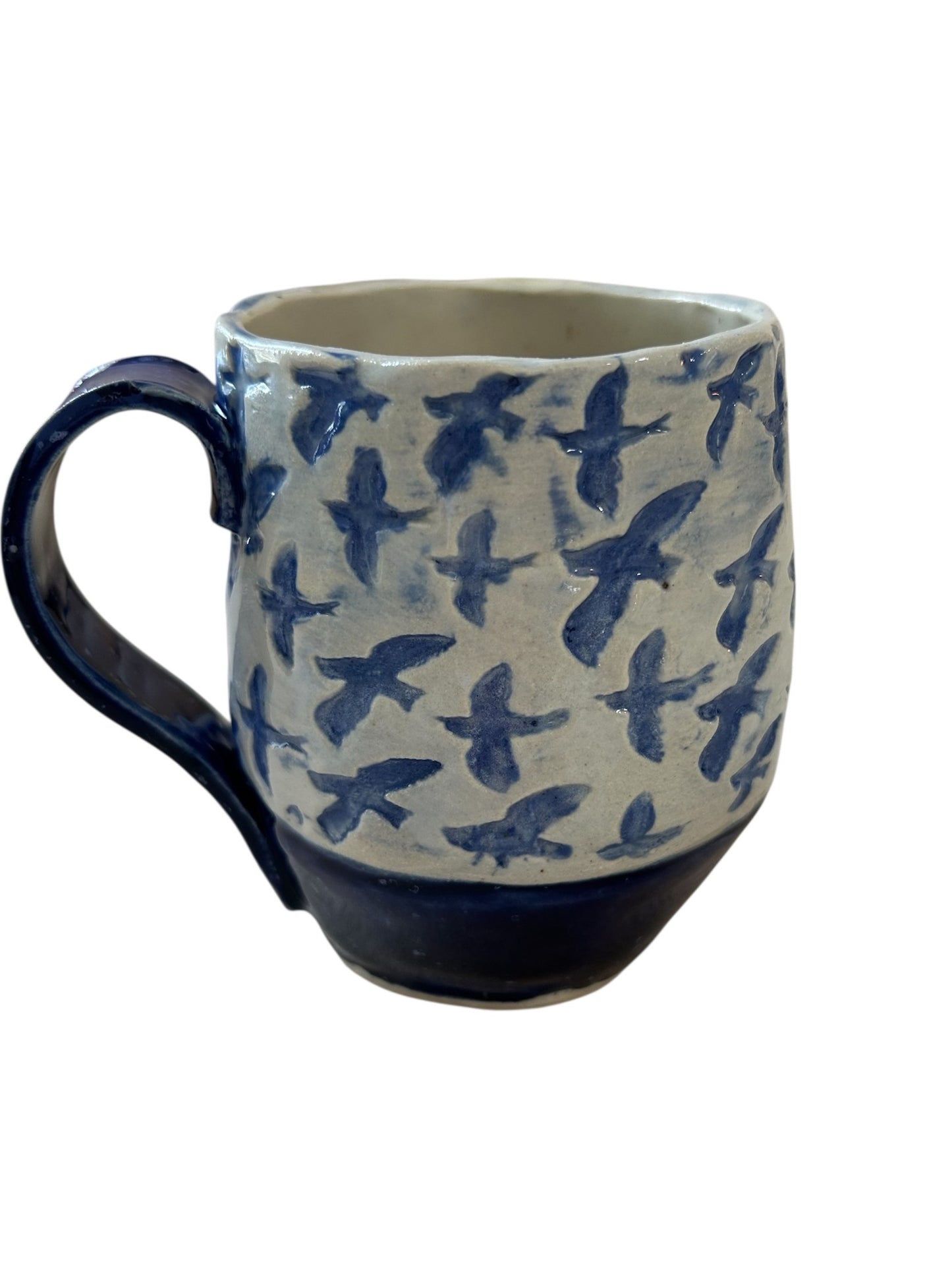 Textured Belly Mug #2 with Soaring Birds in Dark Blue