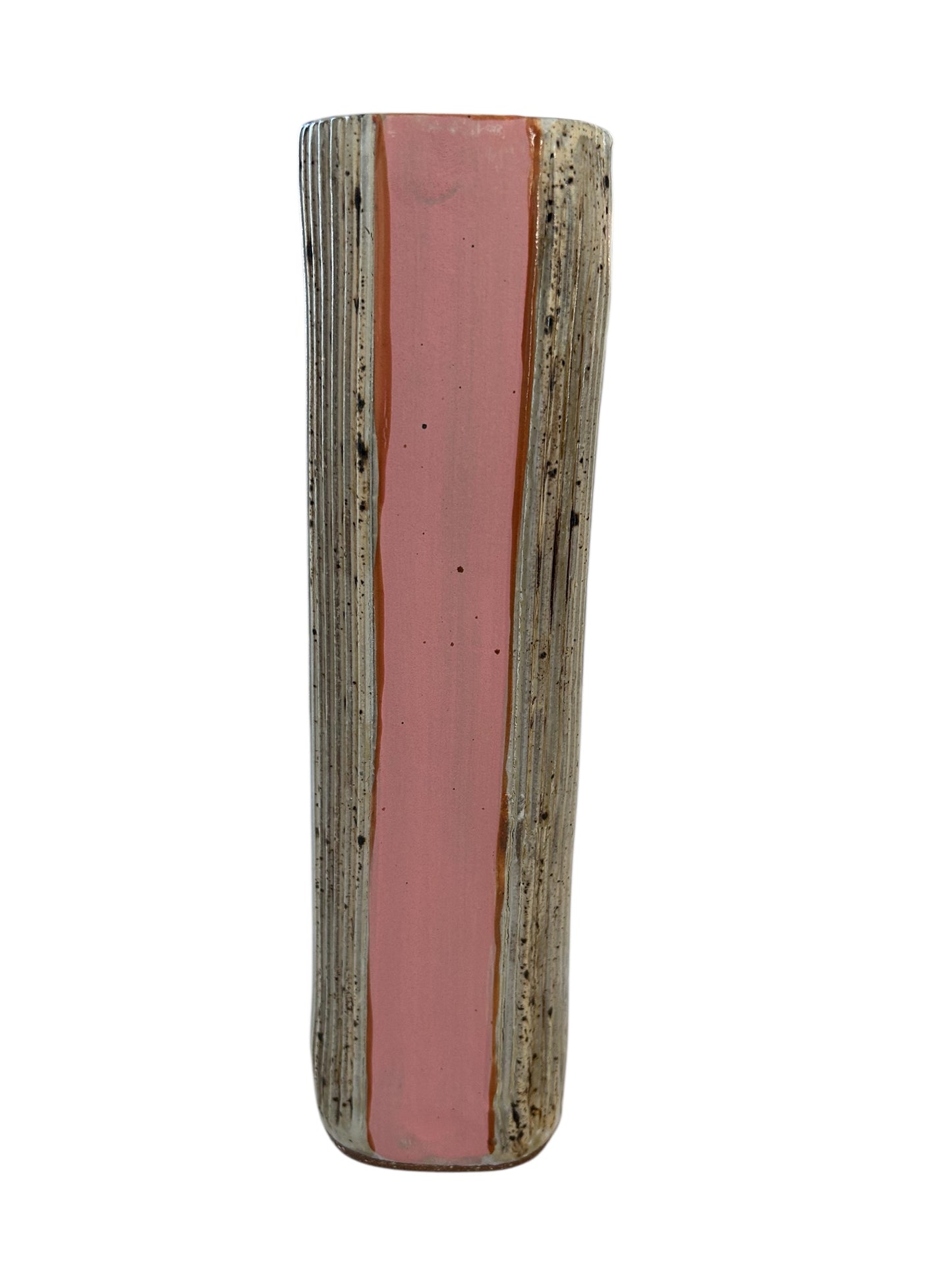 Extruded Vase #1 with Salmon Pink Seashells on Dark Stoneware Clay