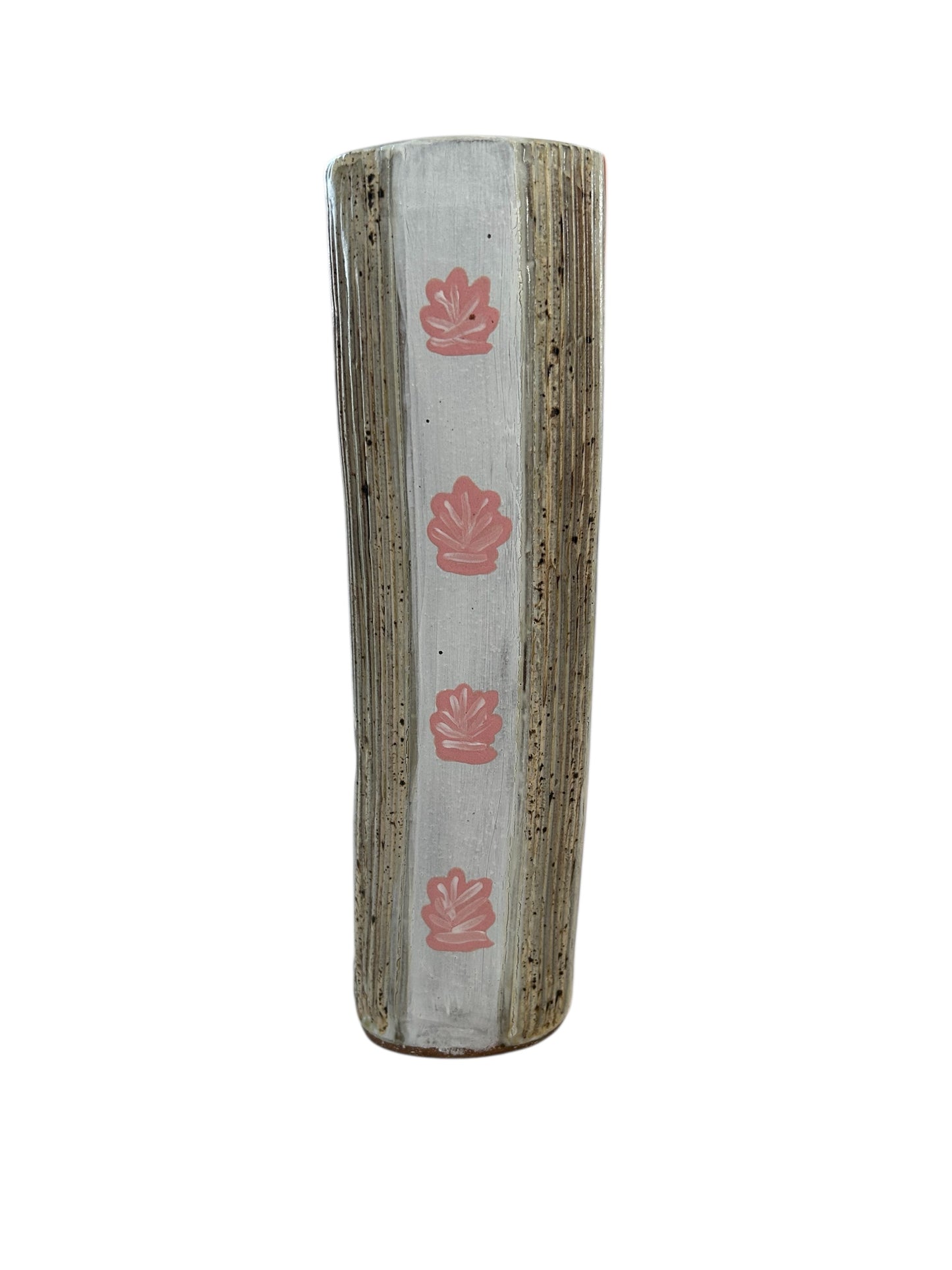 Extruded Vase #1 with Salmon Pink Seashells on Dark Stoneware Clay