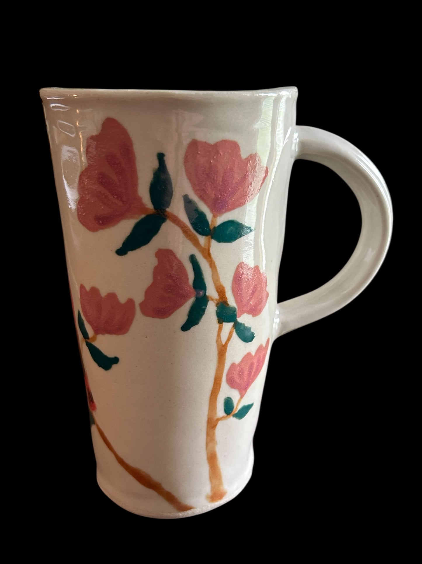 Travel Mug #1 with Handpainted Cardinal and Stylized Flowers
