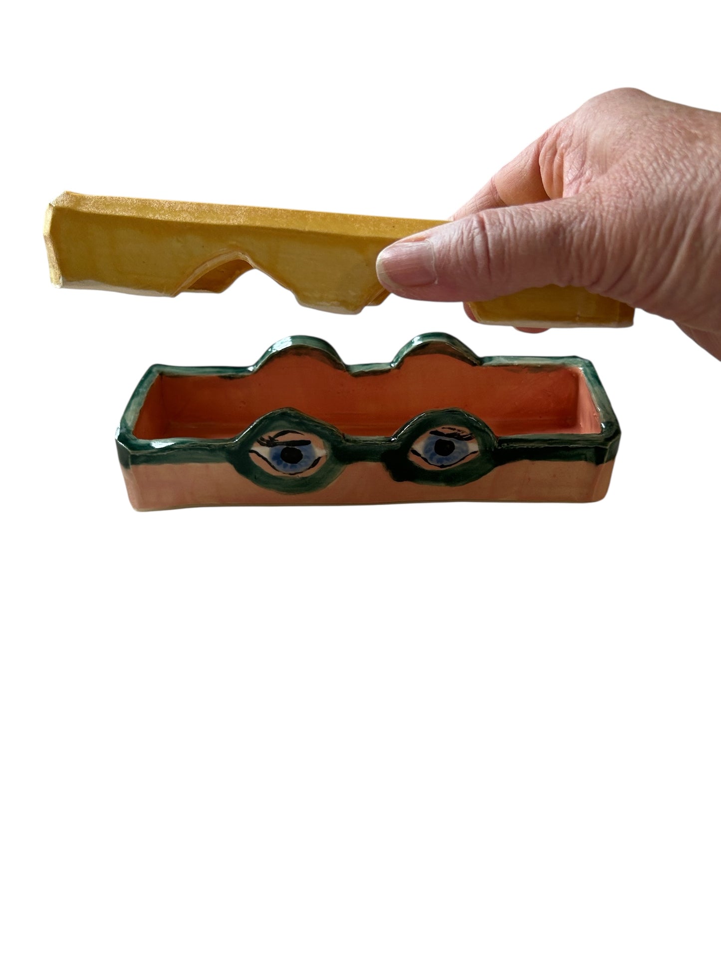 Medium Extruded Eyeglasses Storage Box #1 with Blonde Hair and Blue Eyes