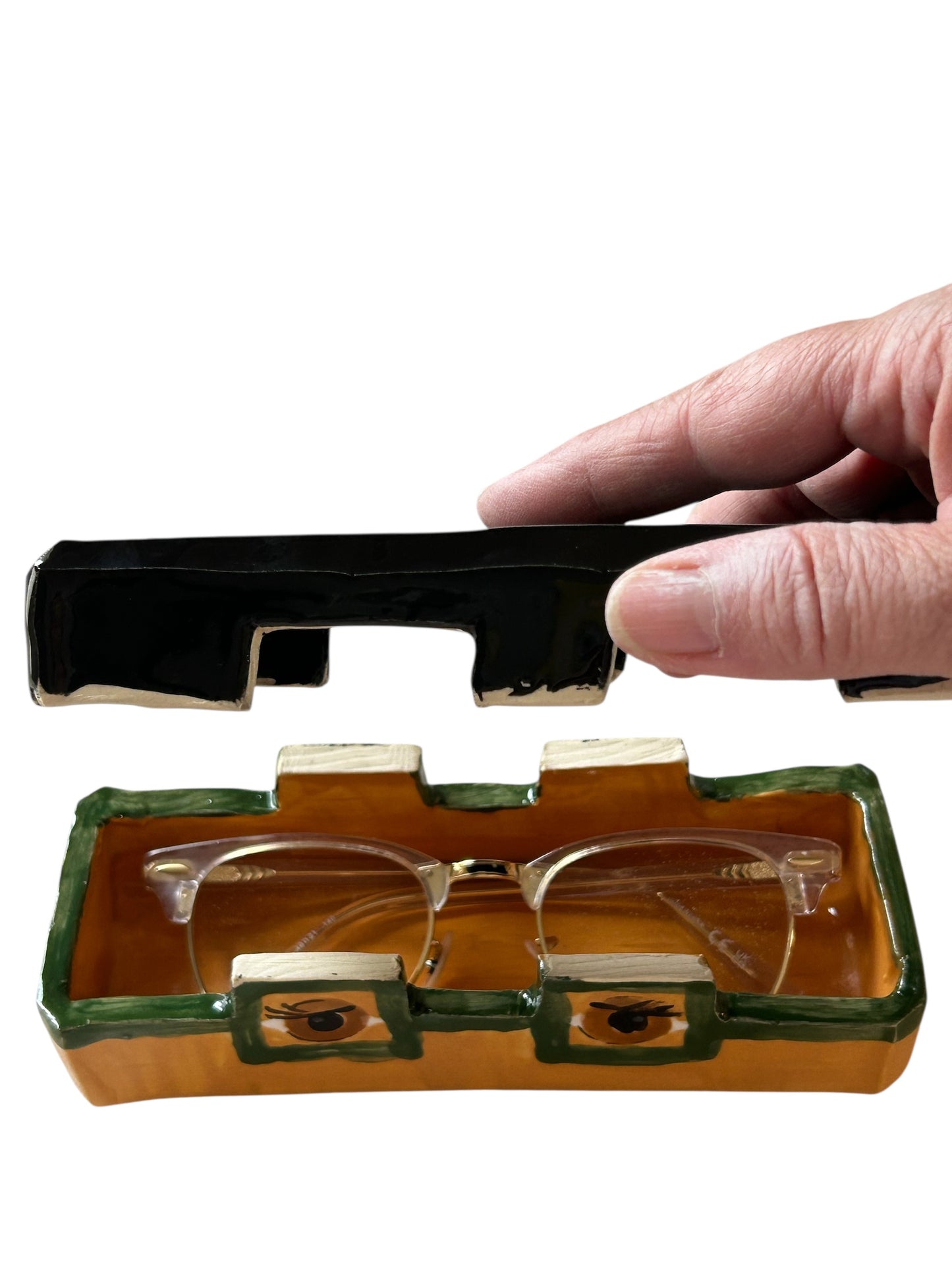 Medium Extruded Eyeglasses Storage Box #2 with Black Hair and Brown Eyes
