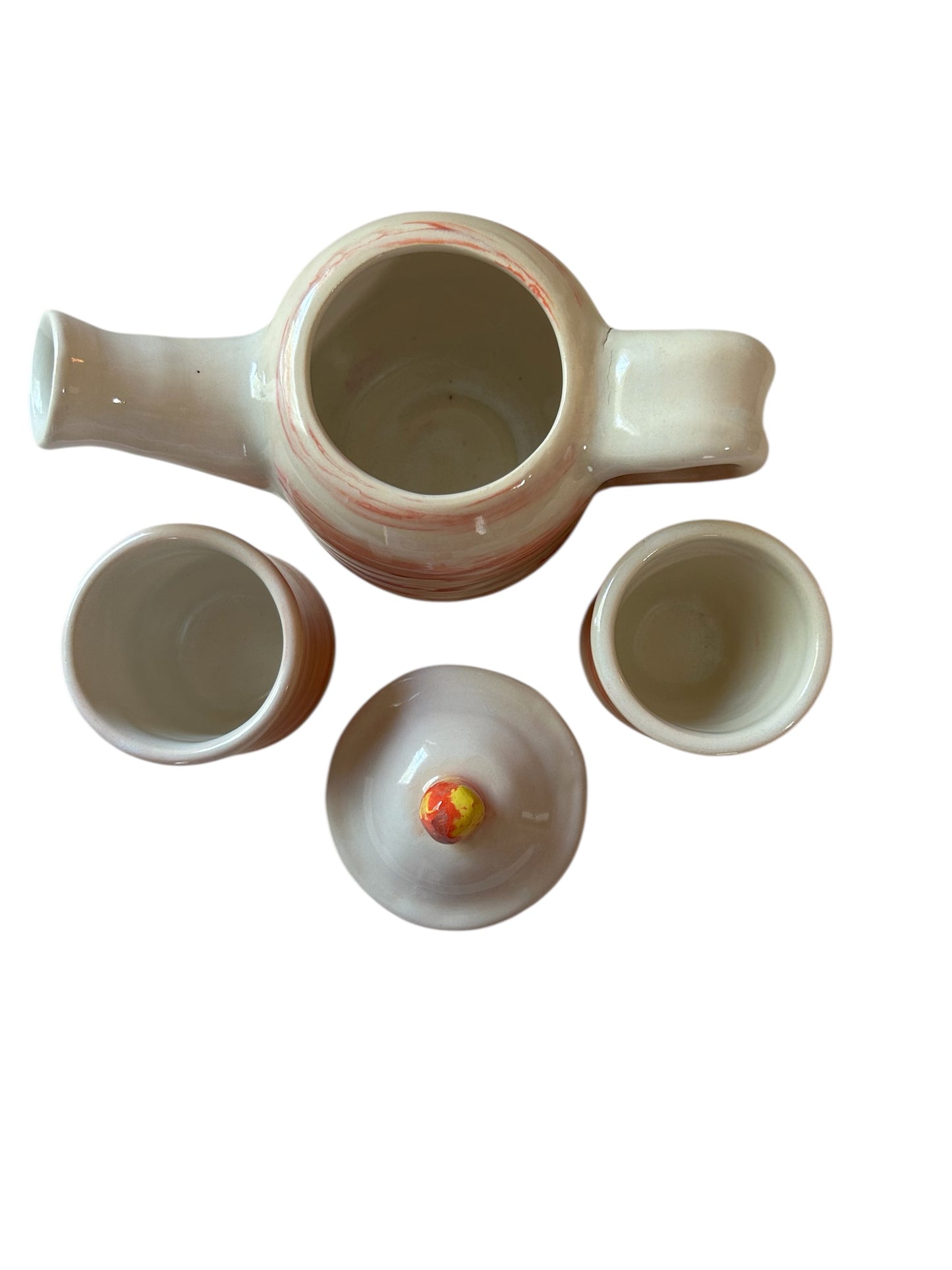 Neriage Teapot and Teacups Set #61 in Magma and White