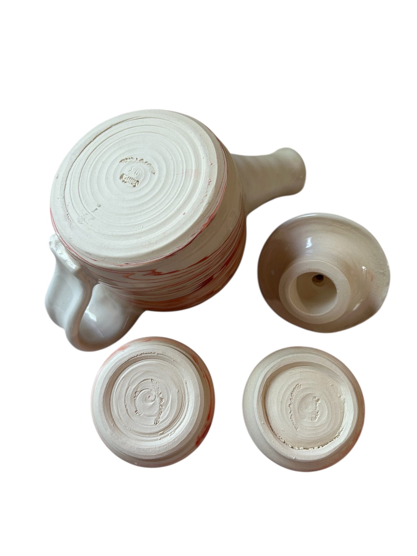 Neriage Teapot and Teacups Set #61 in Magma and White