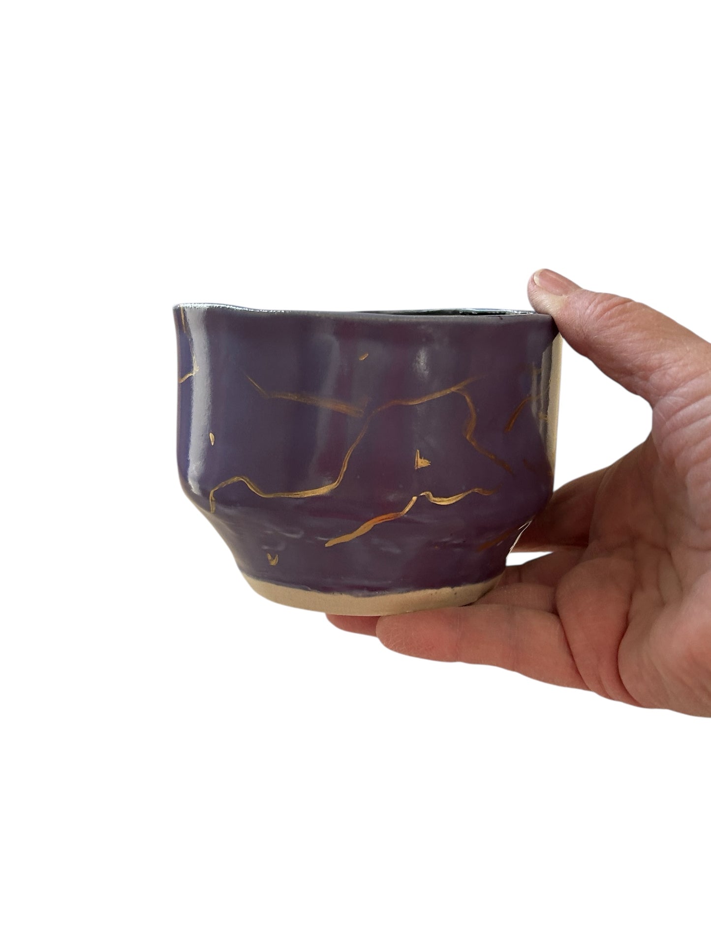 Handbuilt Chawans Japanese Tea Bowls #1 and #2 with Chasen Whisk Holders in Colorblocked and 14K Gold Veining