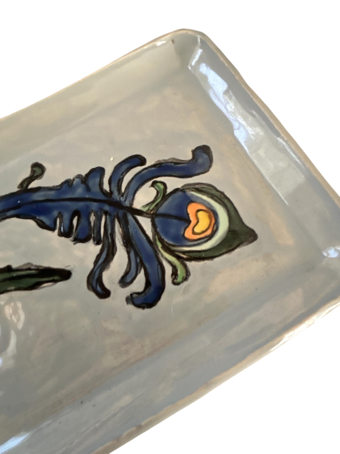 Decorative Set of Peacock Plates #43 with Handpainted Bird and Feather Designs