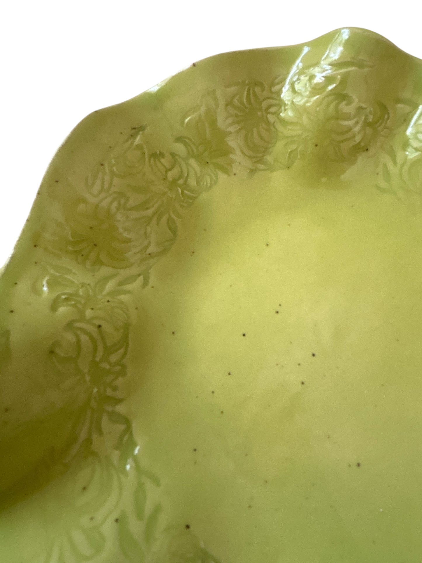 Set of Two Bowls #68 with Ruffled Rims in Yellow Green on Speckled Clay