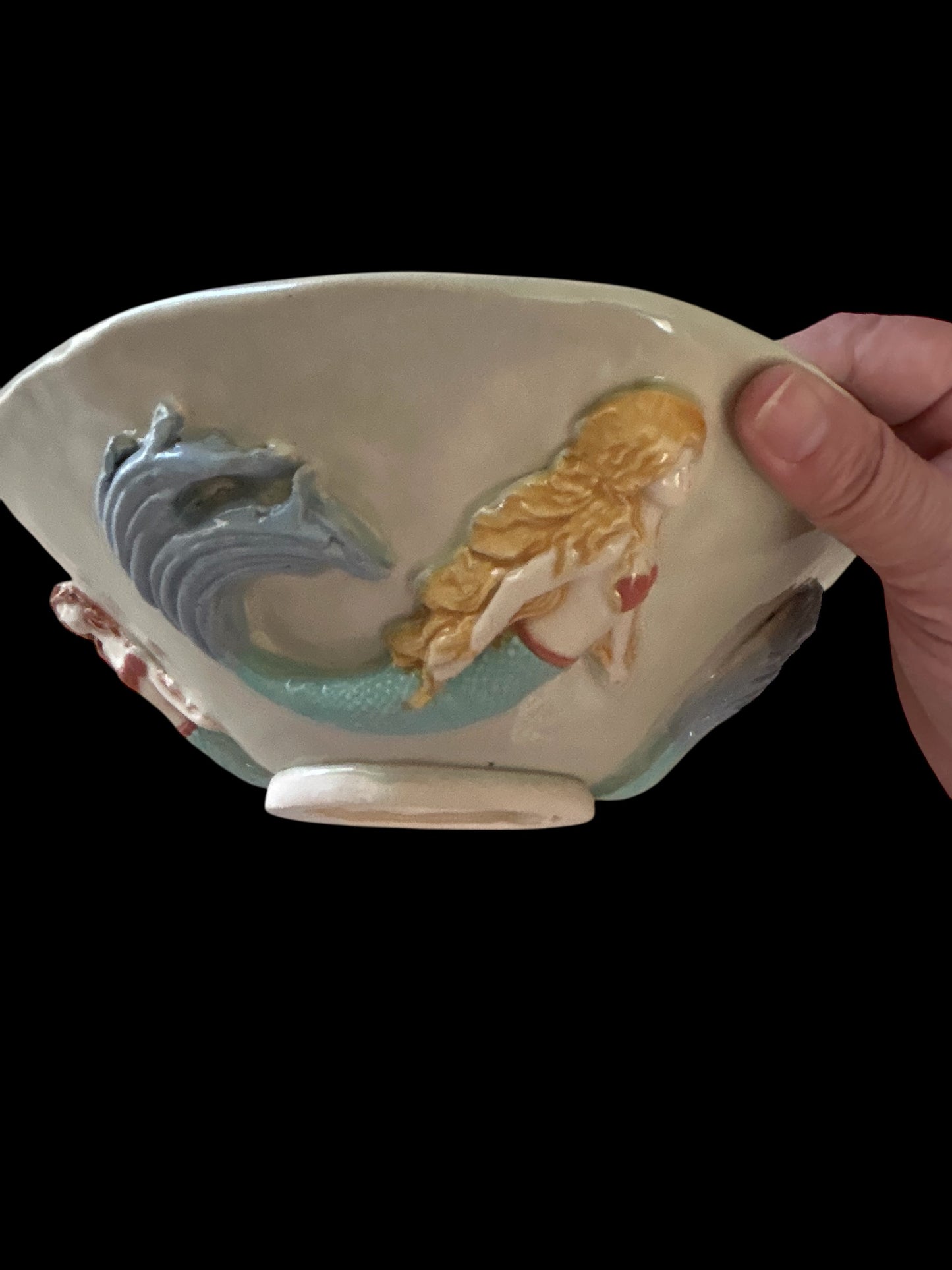 Extra-Large Freeform Sculpted Salad Bowl #1 with Mermaids
