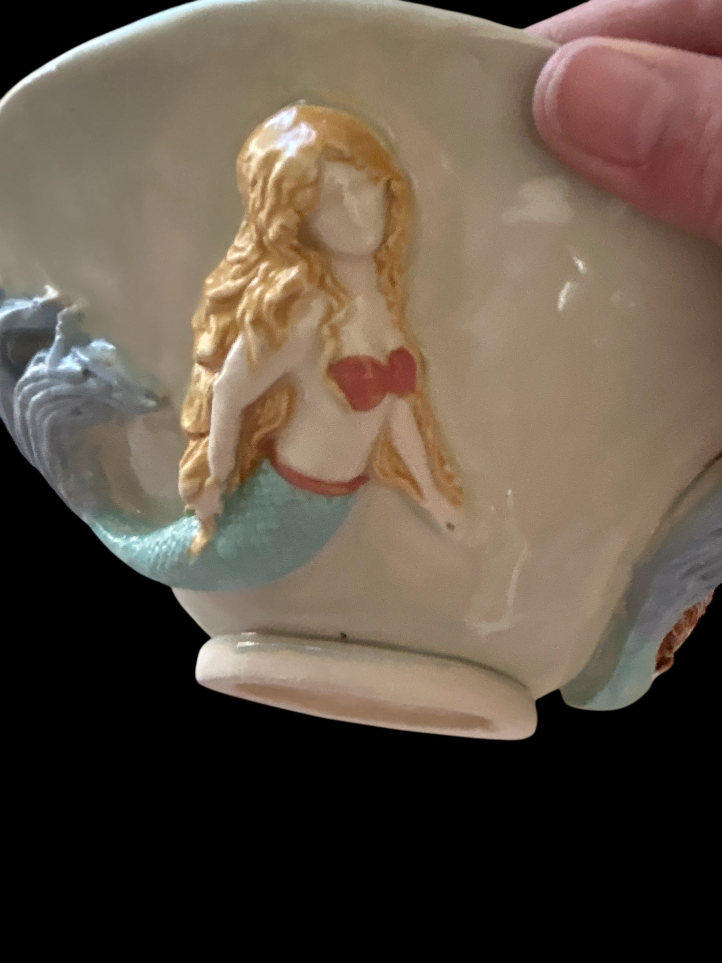 Extra-Large Freeform Sculpted Salad Bowl #1 with Mermaids