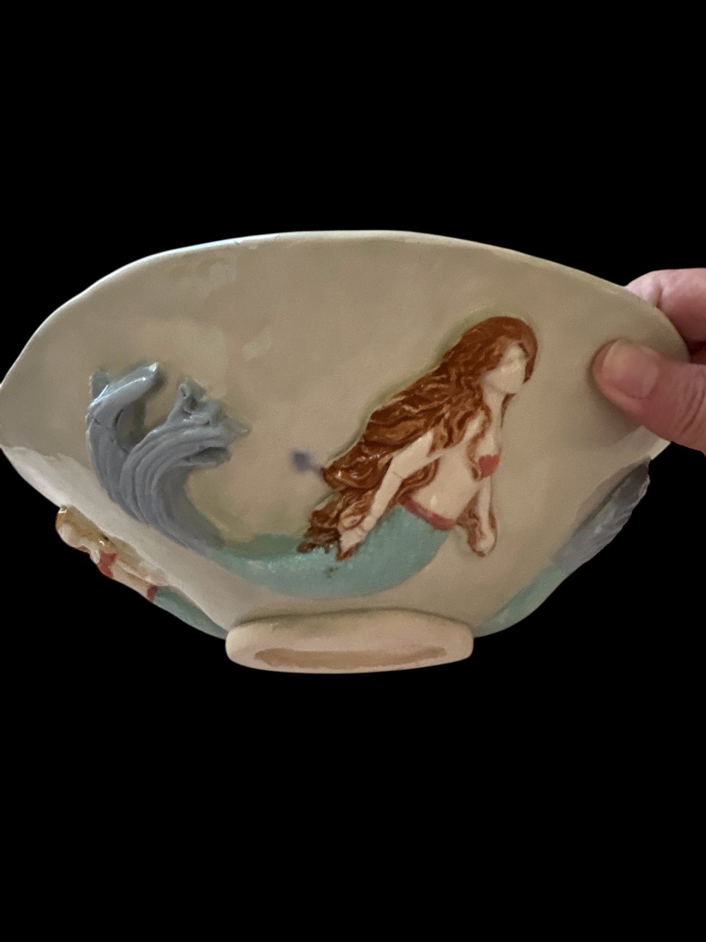 Extra-Large Freeform Sculpted Salad Bowl #1 with Mermaids