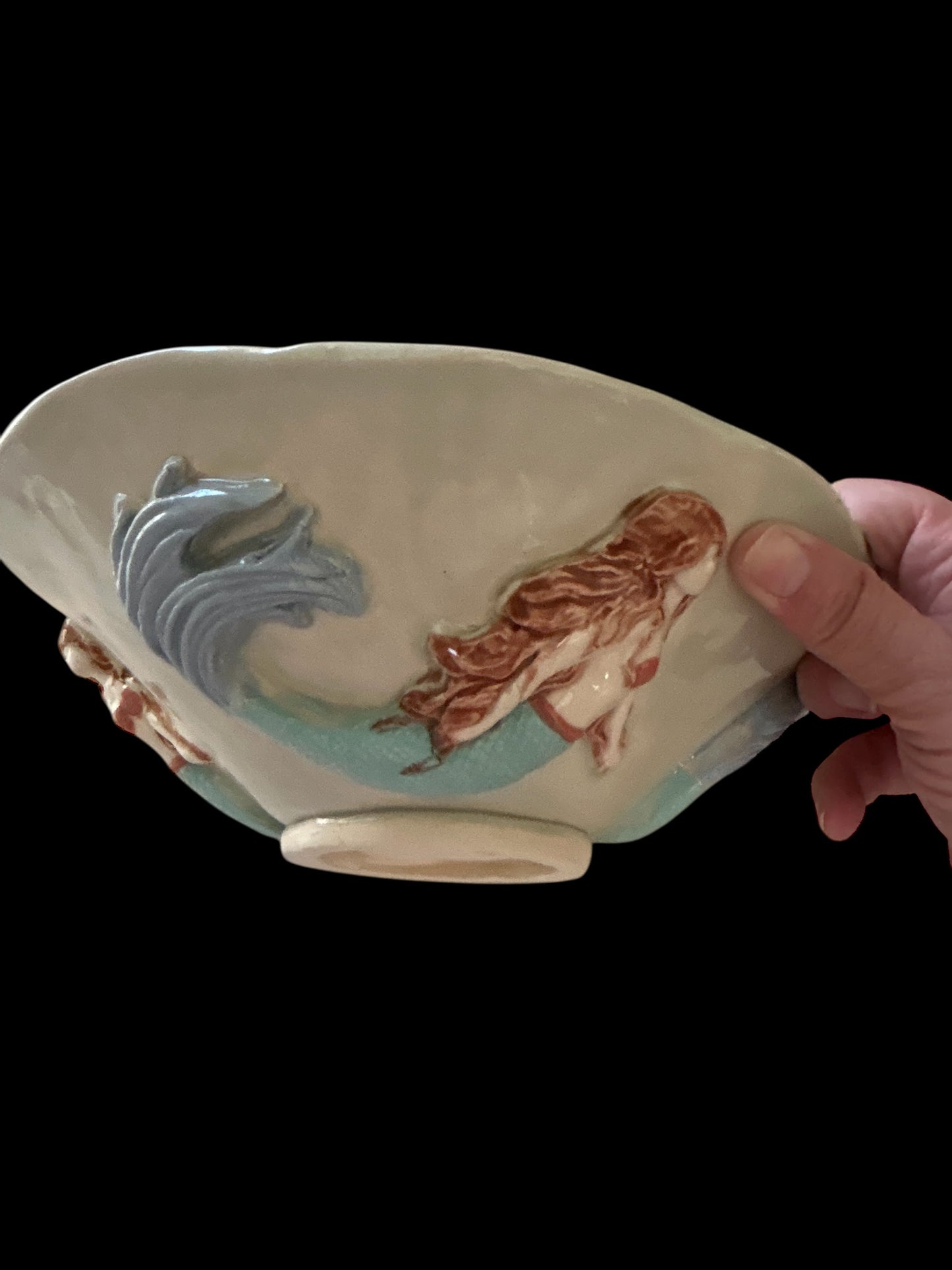 Extra-Large Freeform Sculpted Salad Bowl #1 with Mermaids