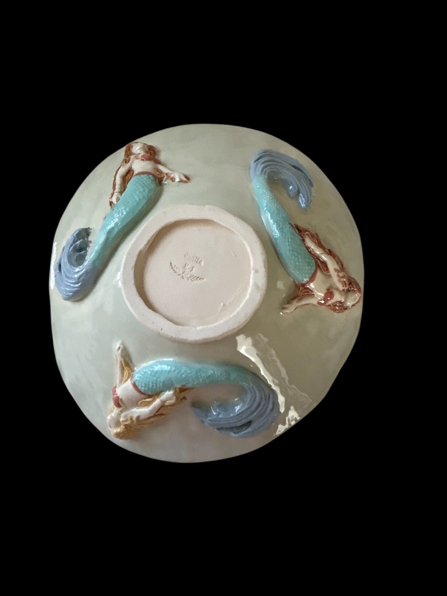 Extra-Large Freeform Sculpted Salad Bowl #1 with Mermaids