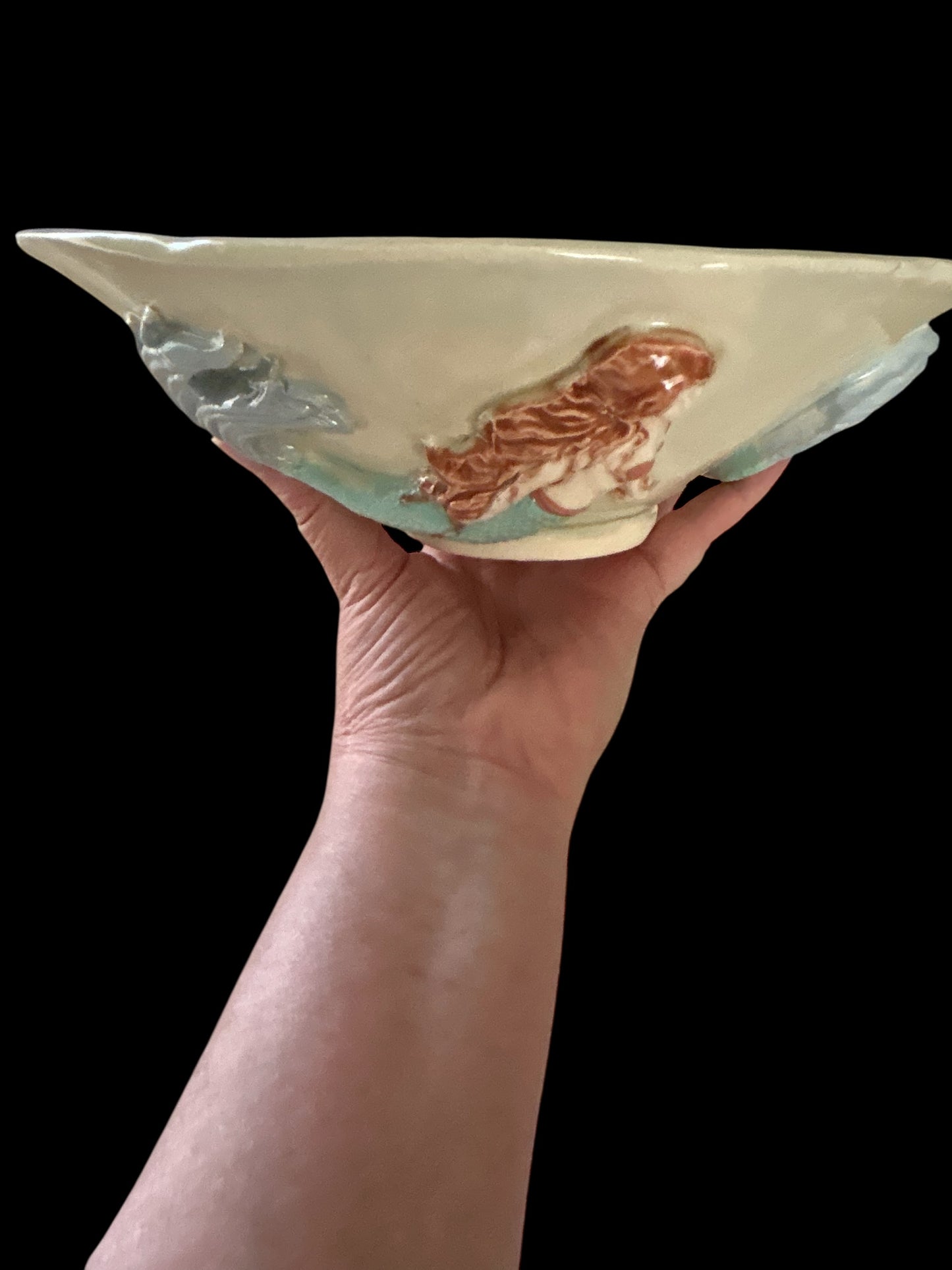 Extra-Large Freeform Sculpted Salad Bowl #1 with Mermaids