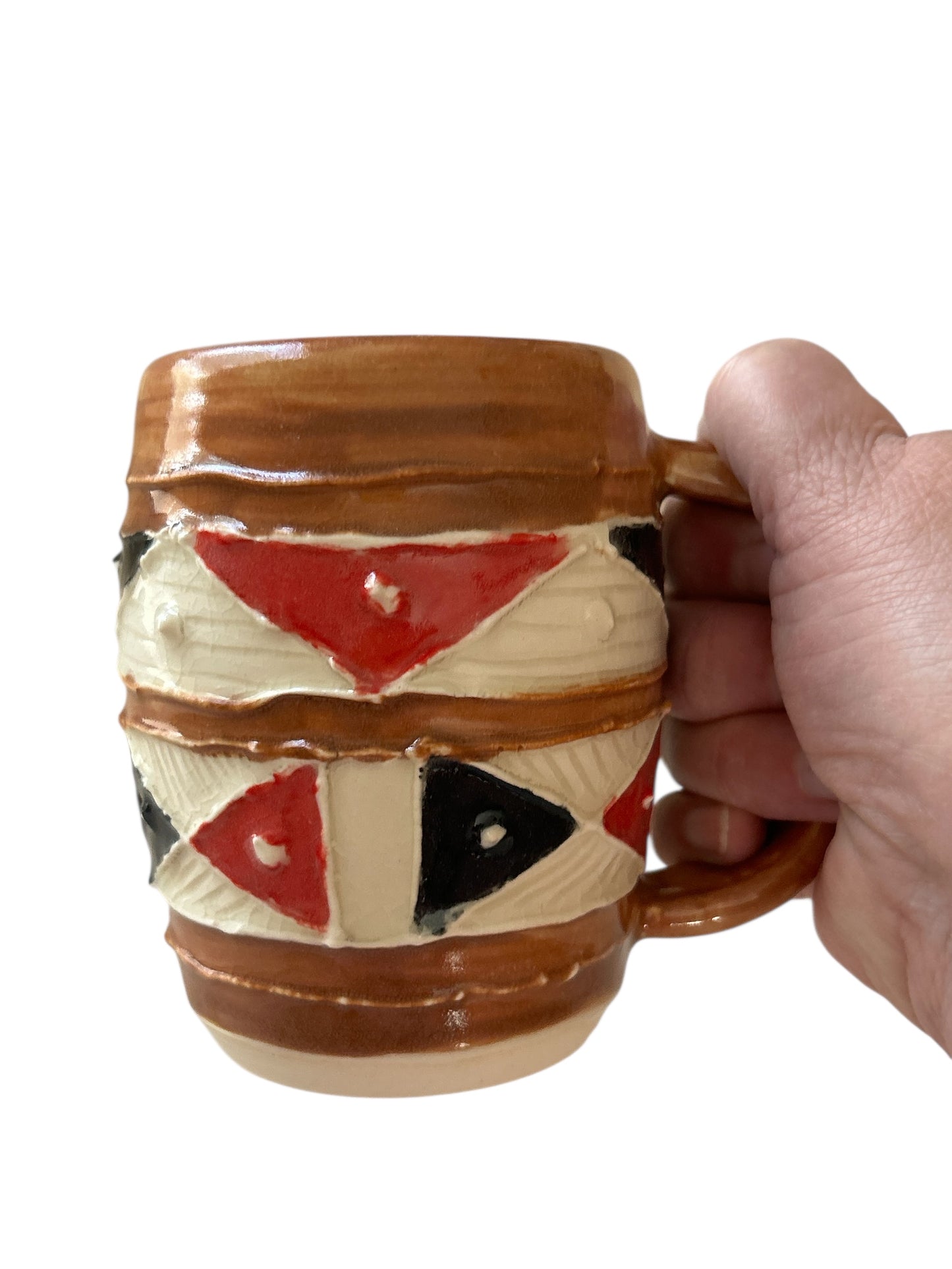 Aztec-Style Slip Trailed Mug #1 with Geometric Designs
