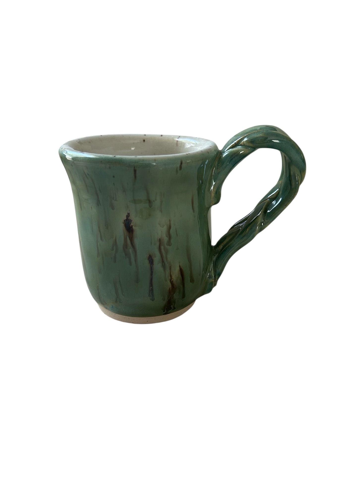 Wheel-Thrown Mug #84 with Braided Handle in Aspen Green