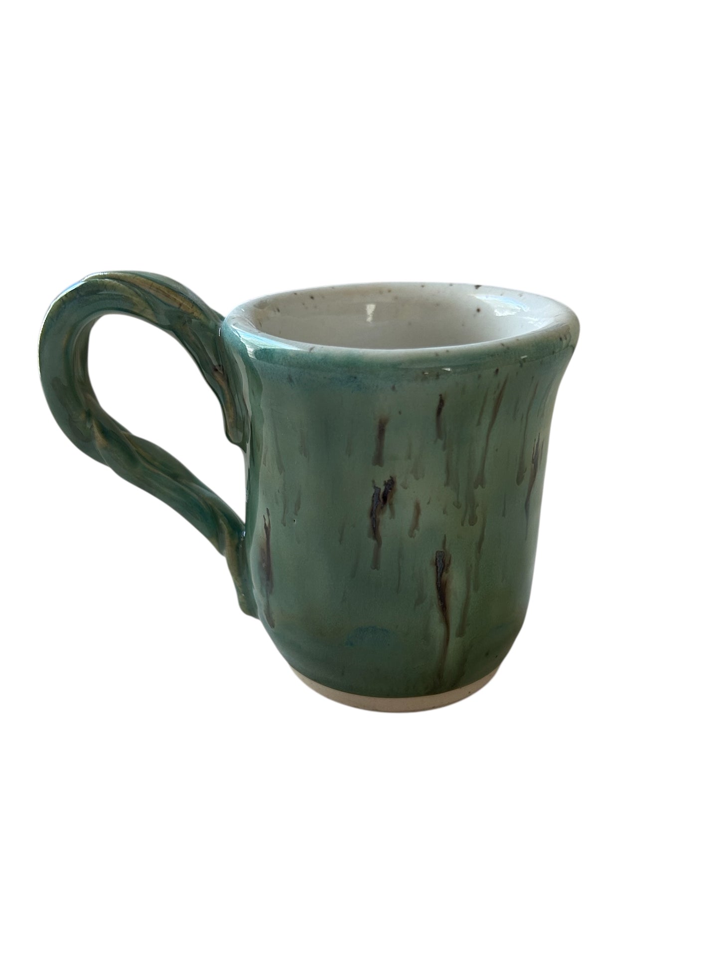 Wheel-Thrown Mug #84 with Braided Handle in Aspen Green