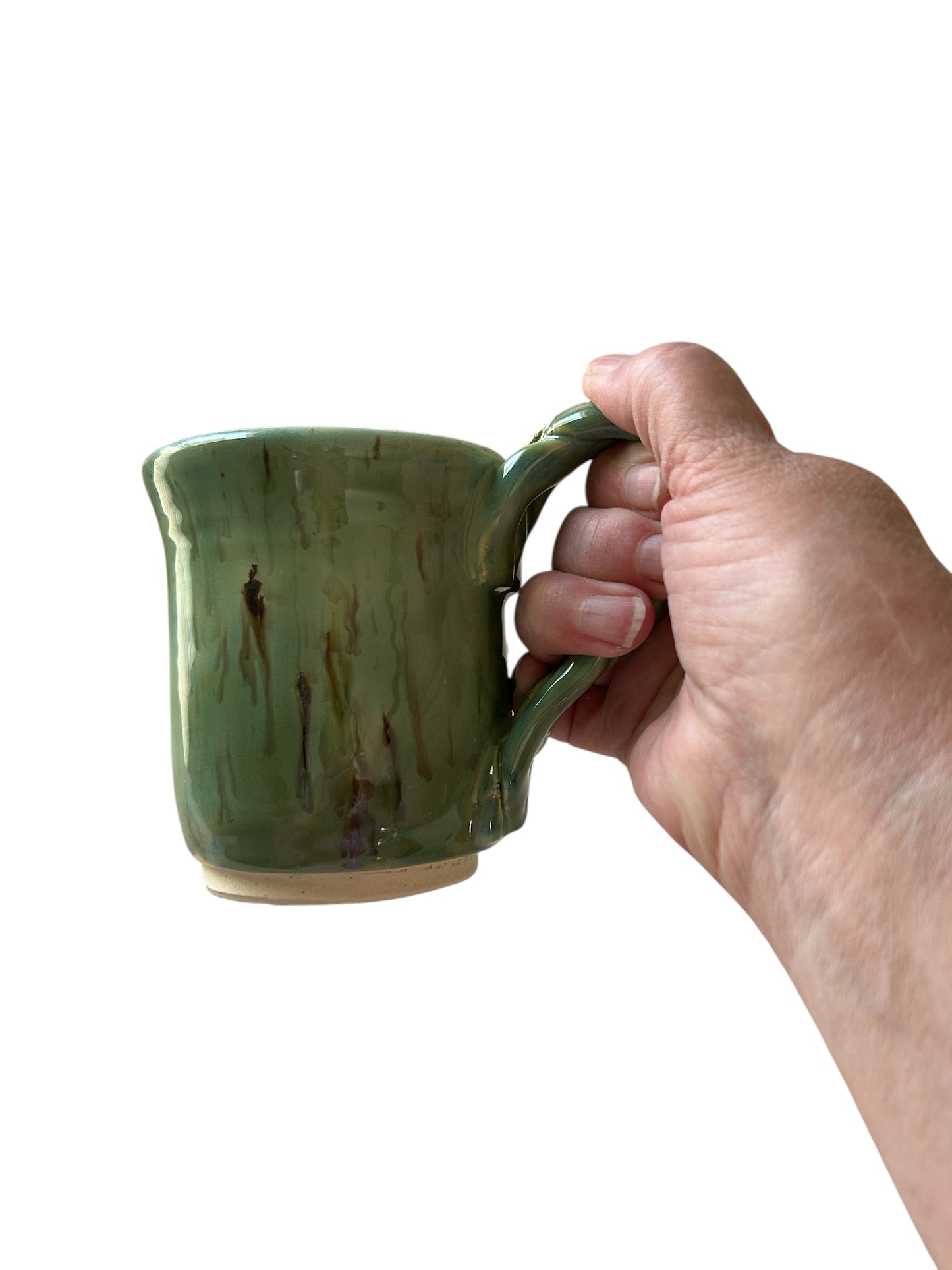 Wheel-Thrown Mug #84 with Braided Handle in Aspen Green