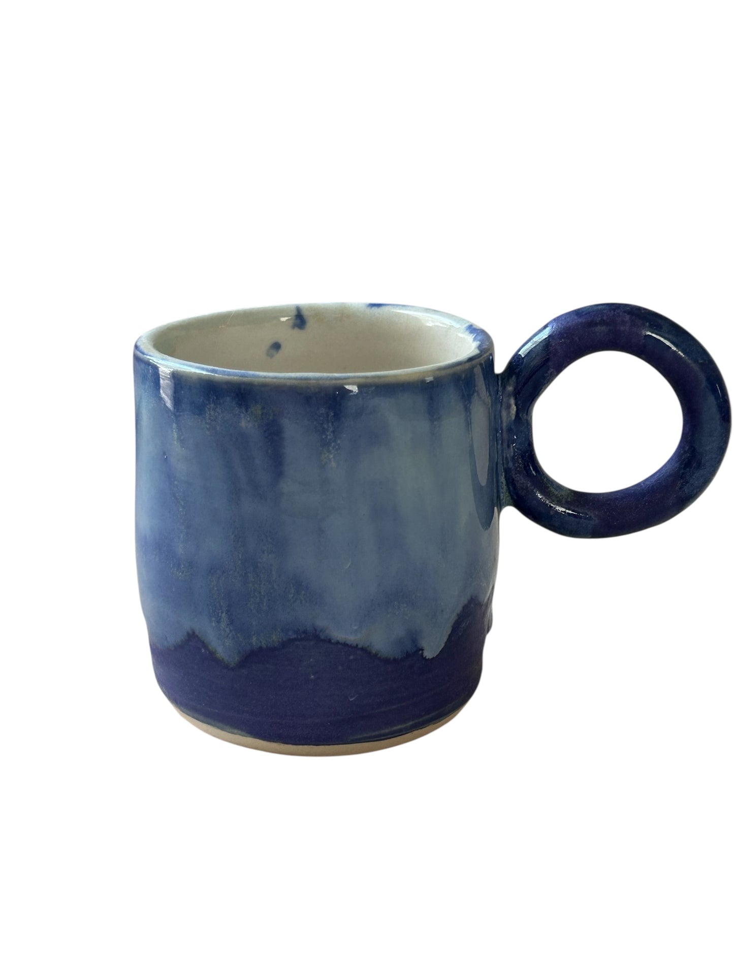 Wheel-Thrown Mug #85 with Circle Handle in Aspen Blue