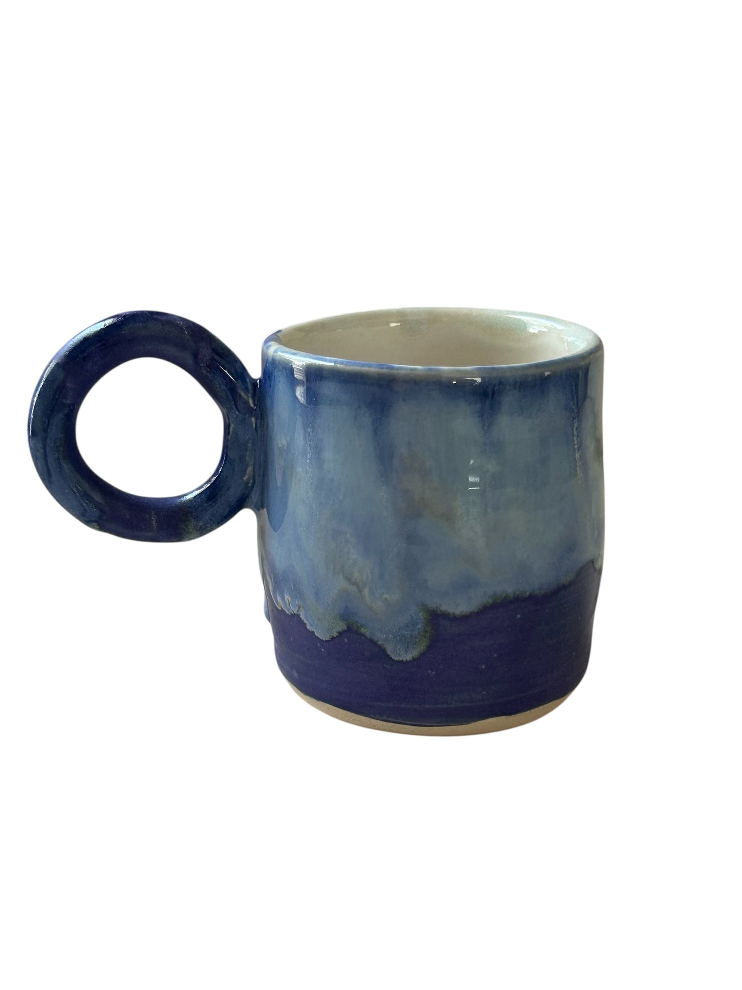 Wheel-Thrown Mug #85 with Circle Handle in Aspen Blue
