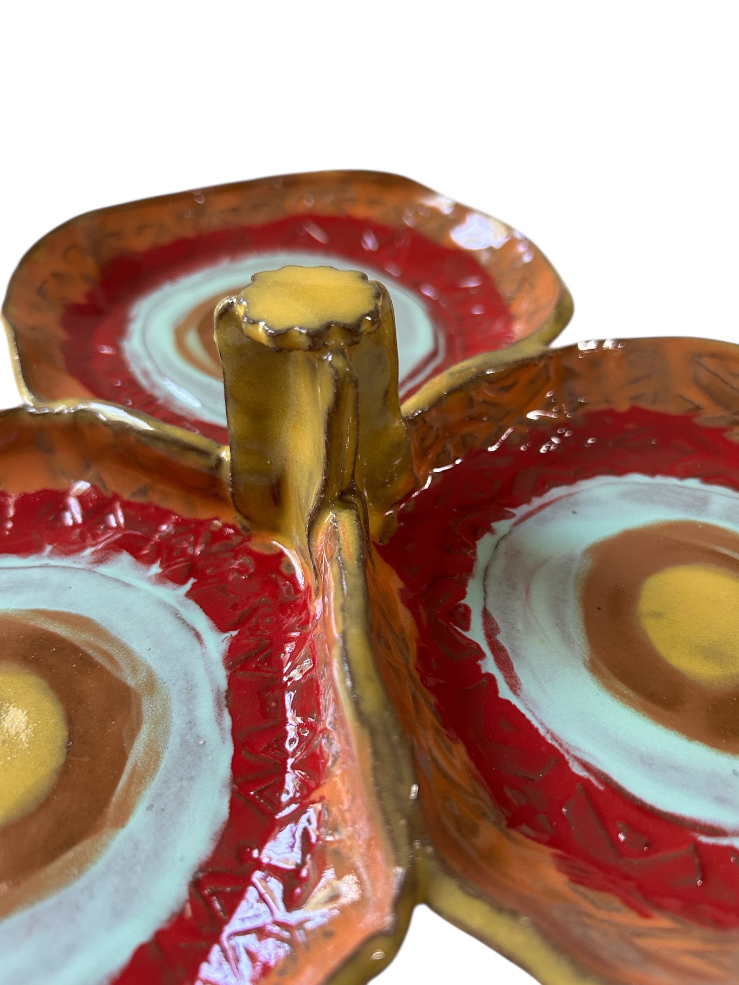 Handbuilt 3-Section Textured Condiment Tray #34 with Festive Southwestern Designs and Bold Colors