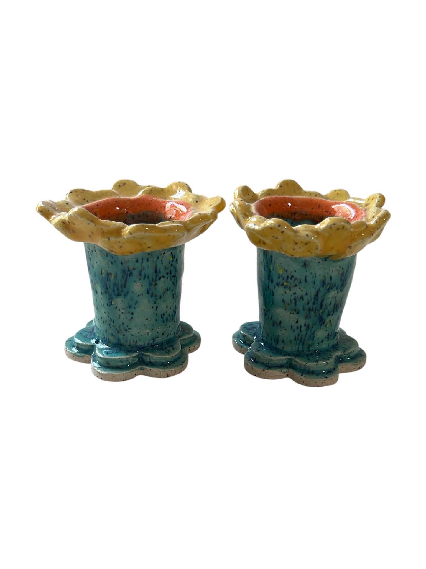 Handbuilt Egg Cups #47 in Your Choice of Chicken or Flower Design