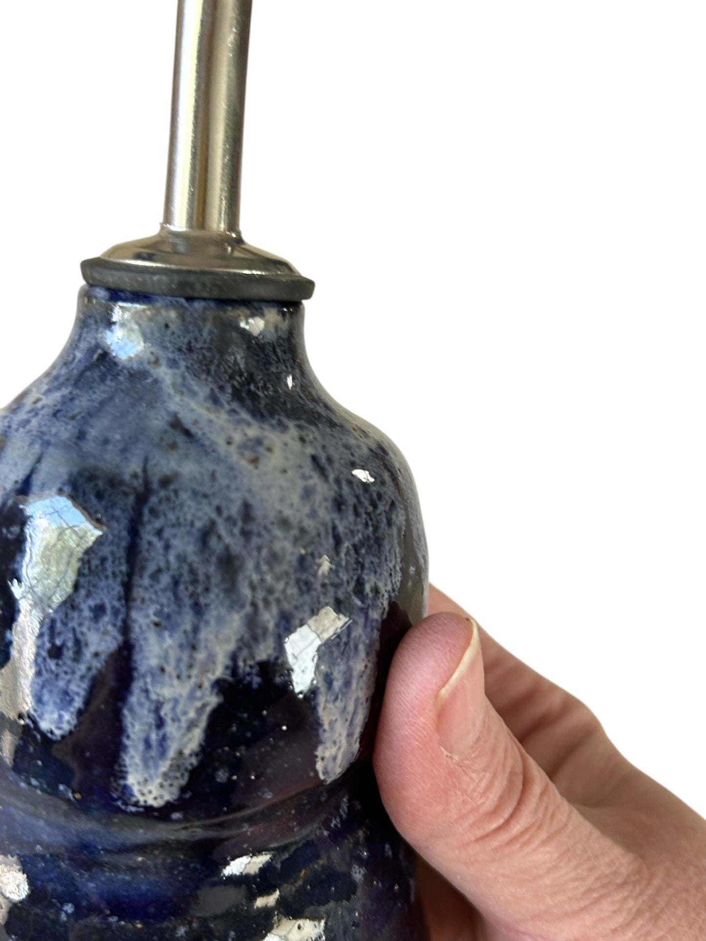 Small Finishing Oil Cruet #3 with Squeeze Handle in Obsidian and Opal