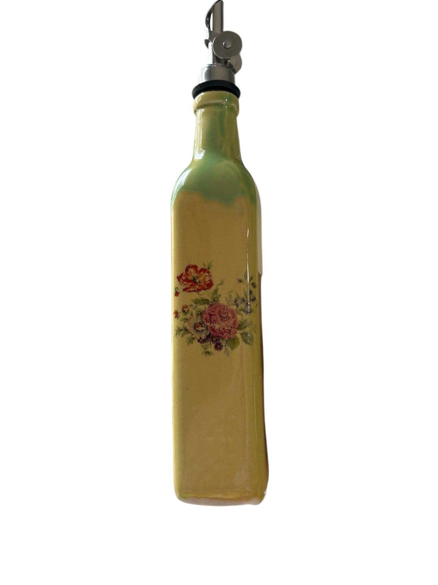 Slip Cast Olive Oil Cruet #2 with Fall Flowers and Leaves