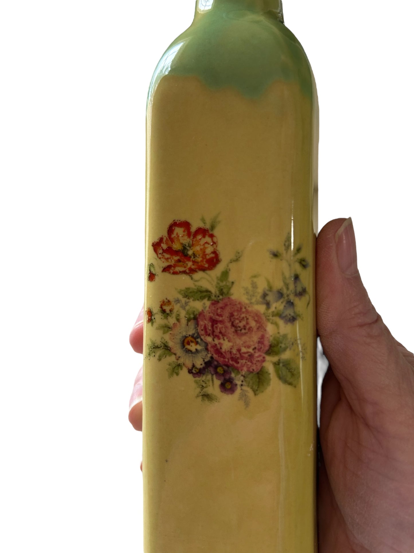 Slip Cast Olive Oil Cruet #2 with Fall Flowers and Leaves
