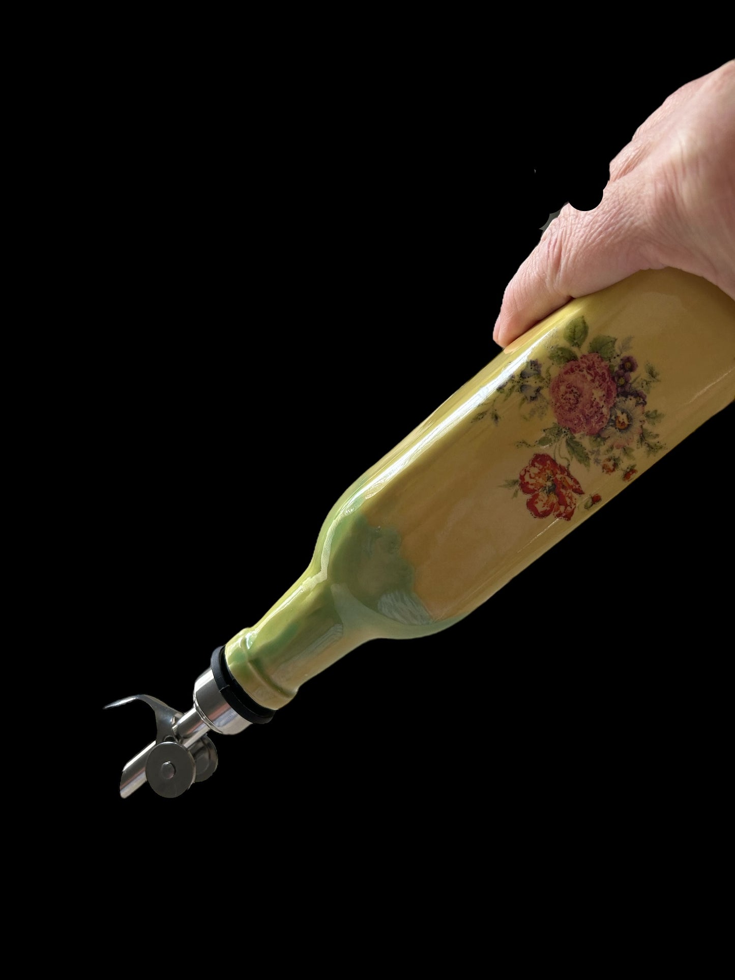 Slip Cast Olive Oil Cruet #2 with Fall Flowers and Leaves