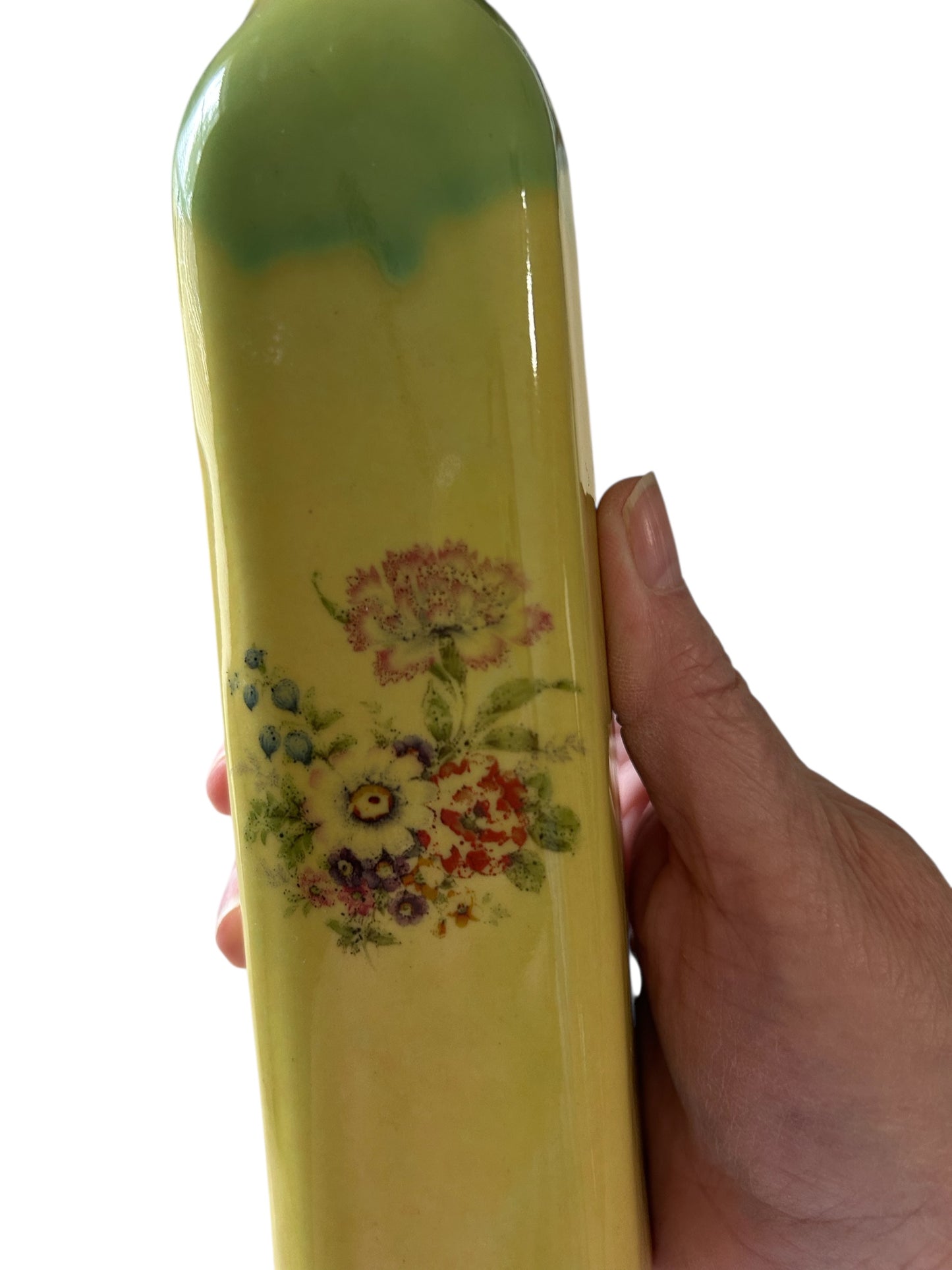 Slip Cast Olive Oil Cruet #3 with Fall Flowers and Leaves in Yellow Orange and Green