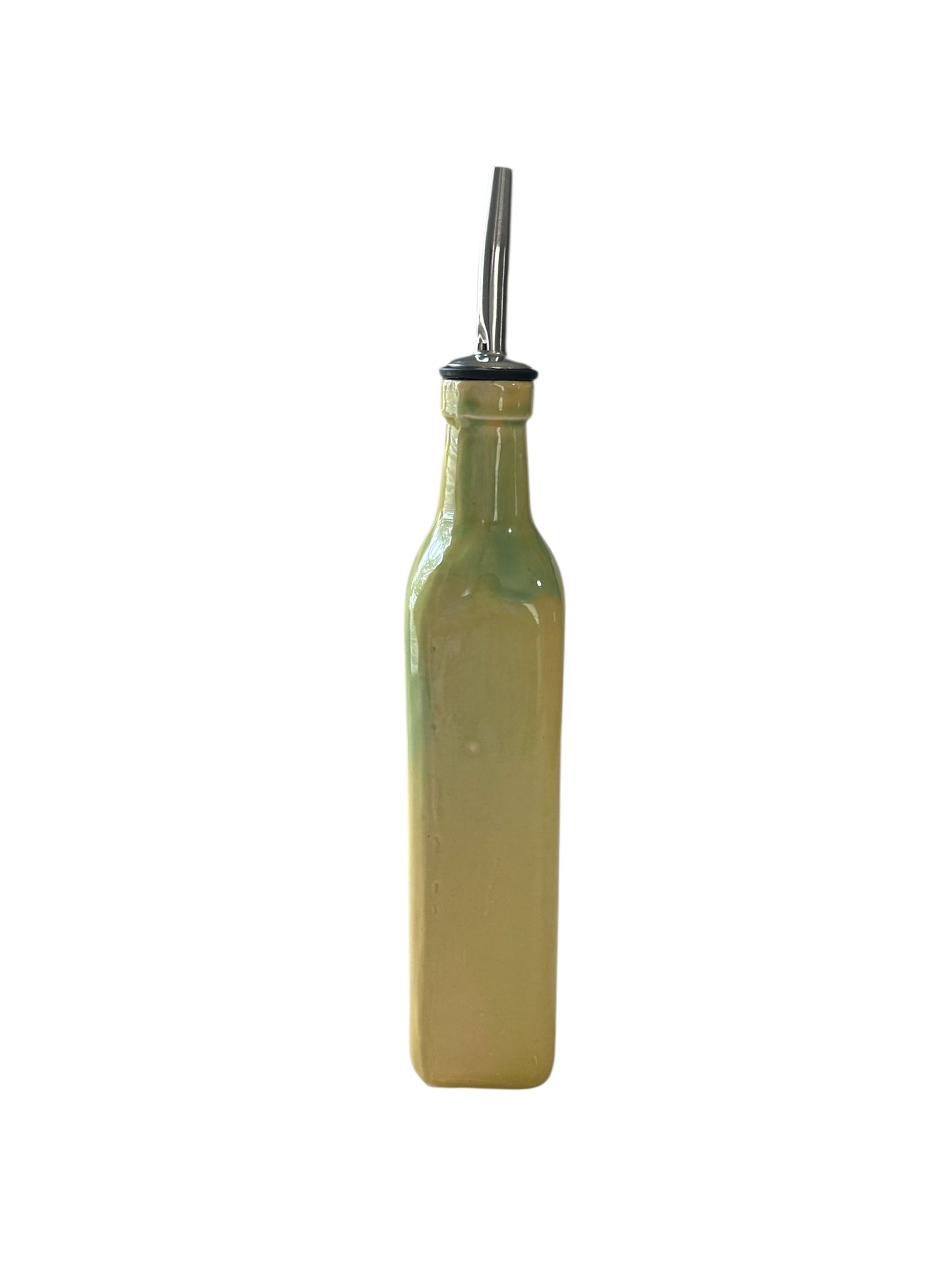 Slip Cast Olive Oil Cruet #4 with Fall Flowers and Leaves in Yellow Orange and Green