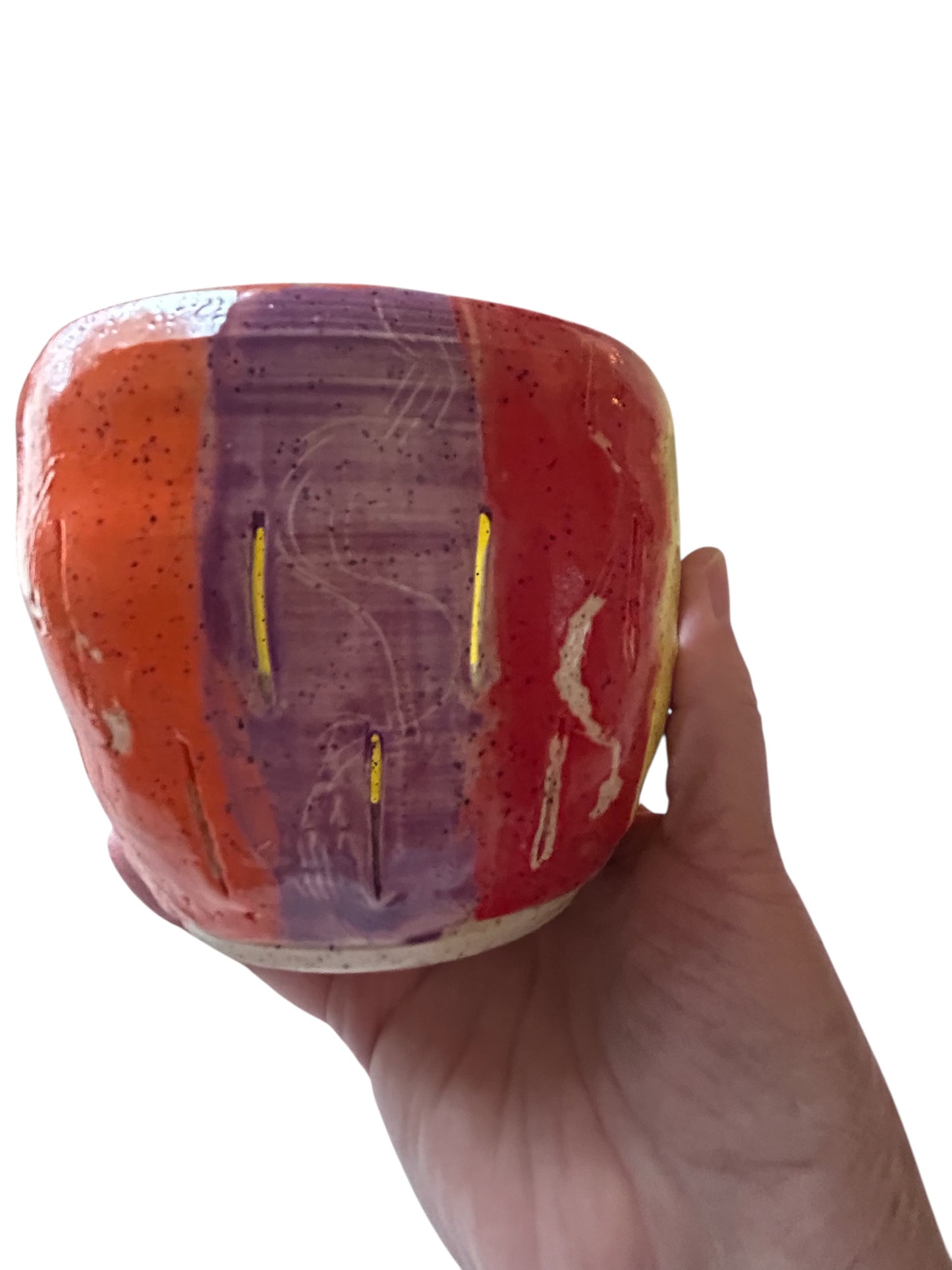 Luminary Candle Holder #2 with Carved Lines in Rainbow