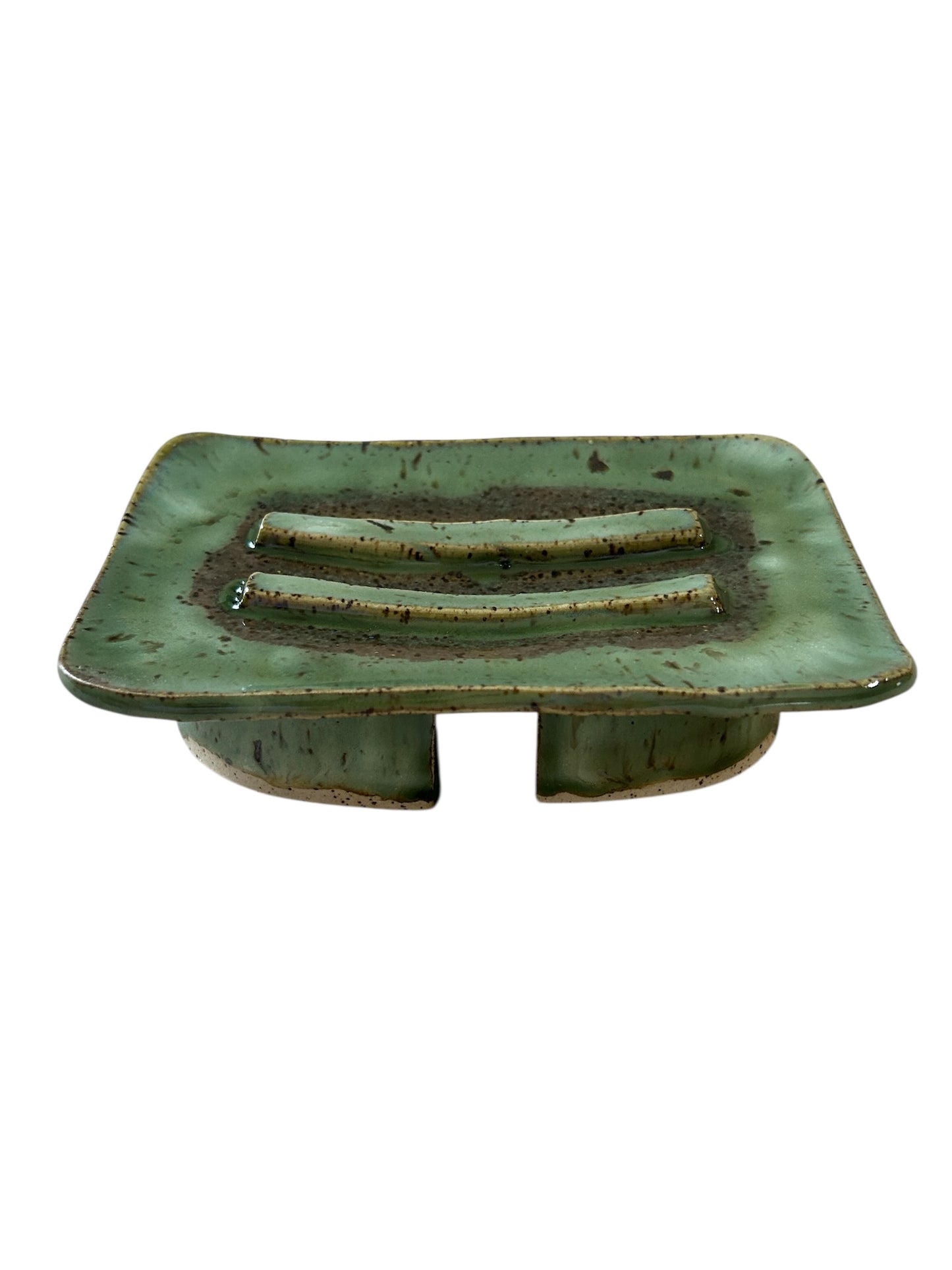 Pedestal-Style Handbuilt Slab Soap Dish #48 in Aspen Green