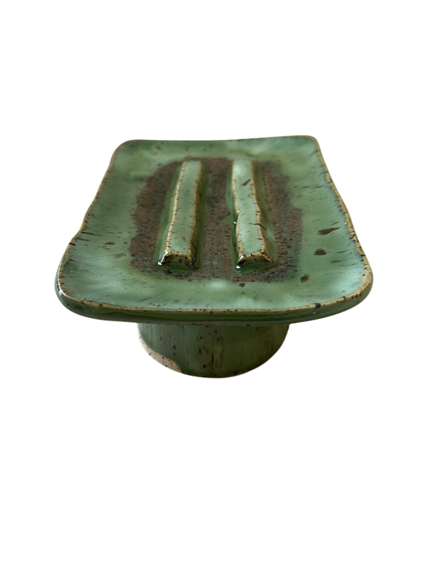Pedestal-Style Handbuilt Slab Soap Dish #48 in Aspen Green