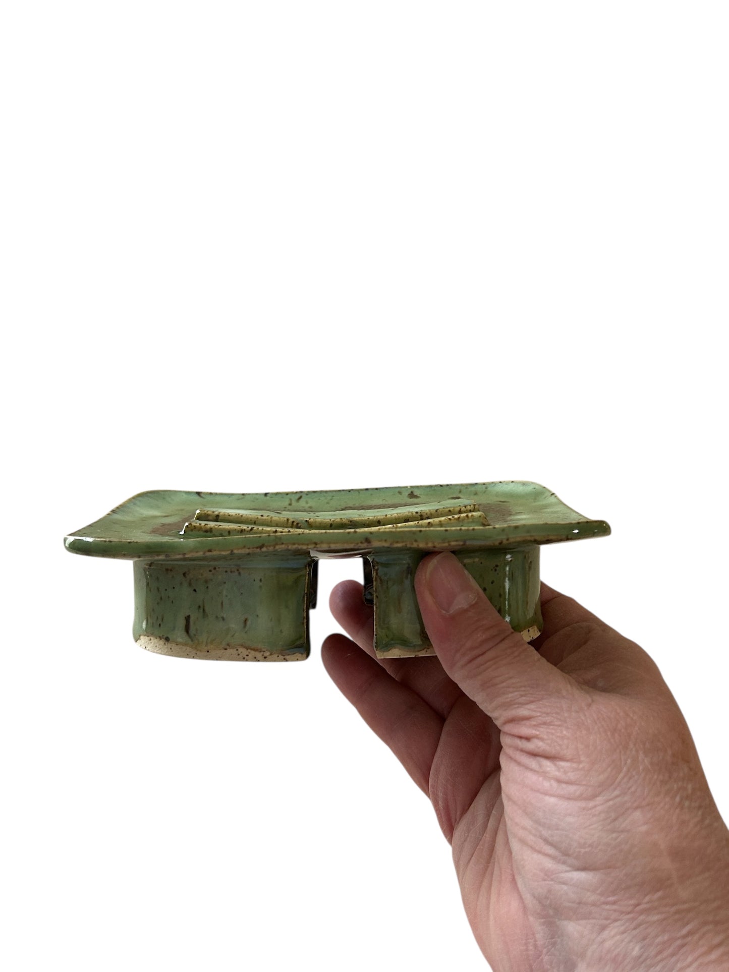 Pedestal-Style Handbuilt Slab Soap Dish #48 in Aspen Green