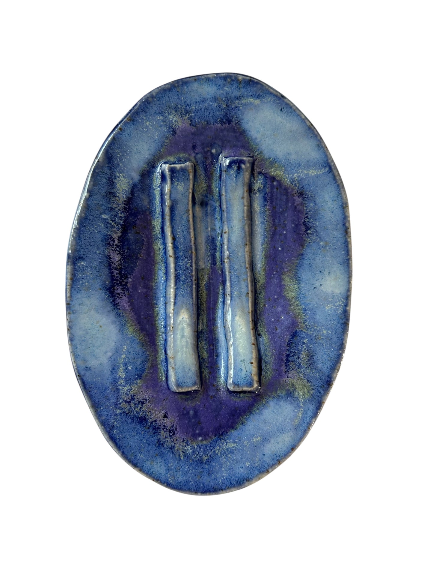 Pedestal-Style Handbuilt Slab Pottery Soap Dish #49 in Aspen Blue