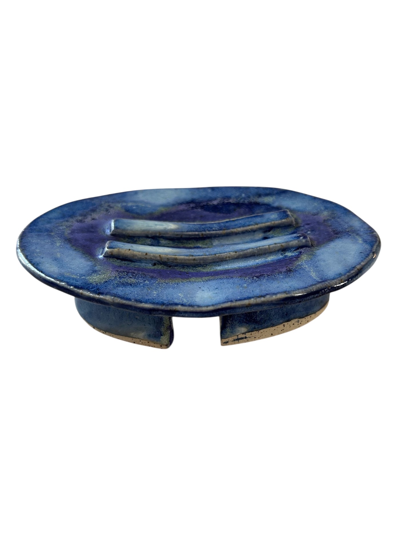 Pedestal-Style Handbuilt Slab Pottery Soap Dish #49 in Aspen Blue