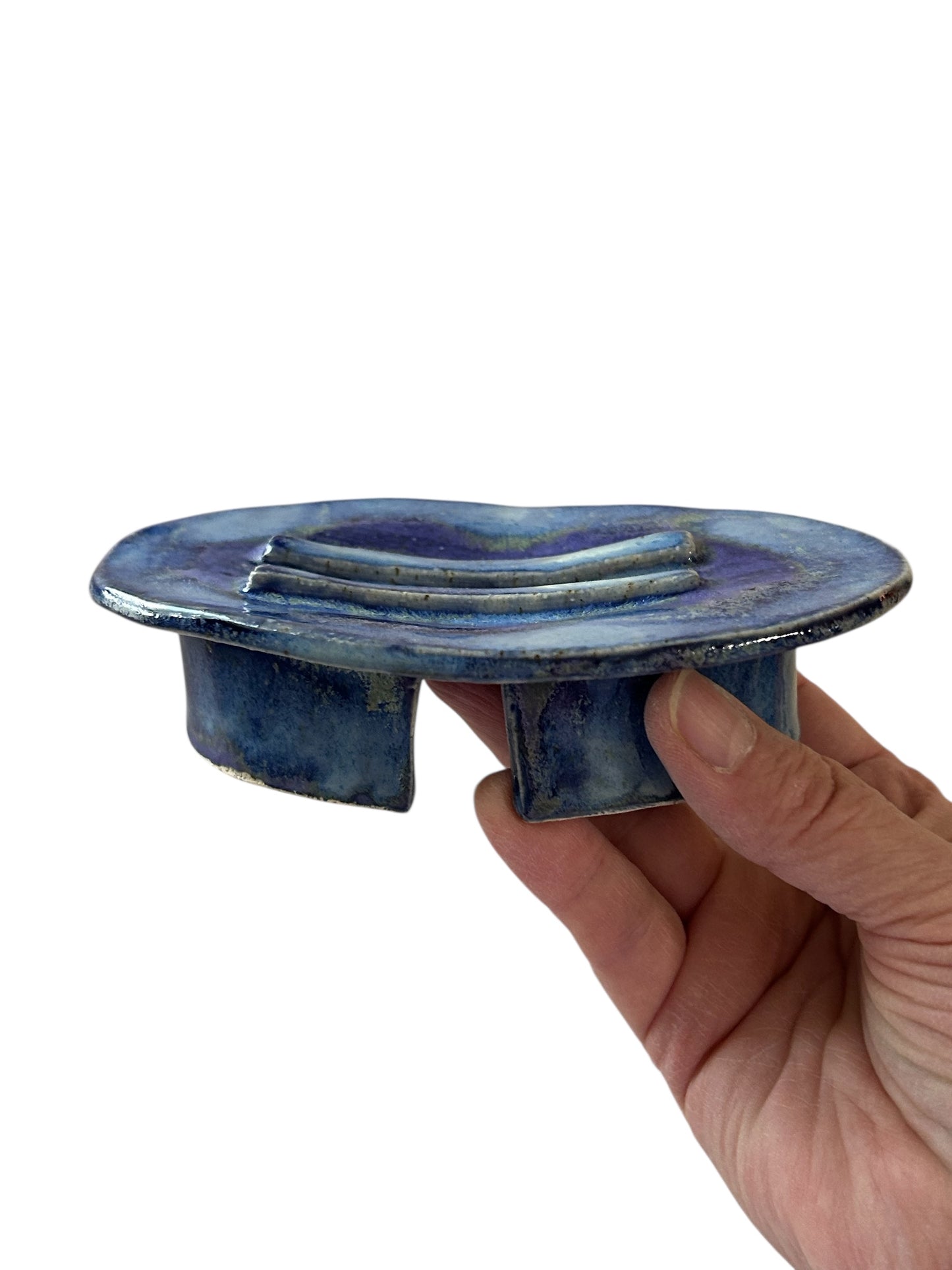 Pedestal-Style Handbuilt Slab Pottery Soap Dish #49 in Aspen Blue