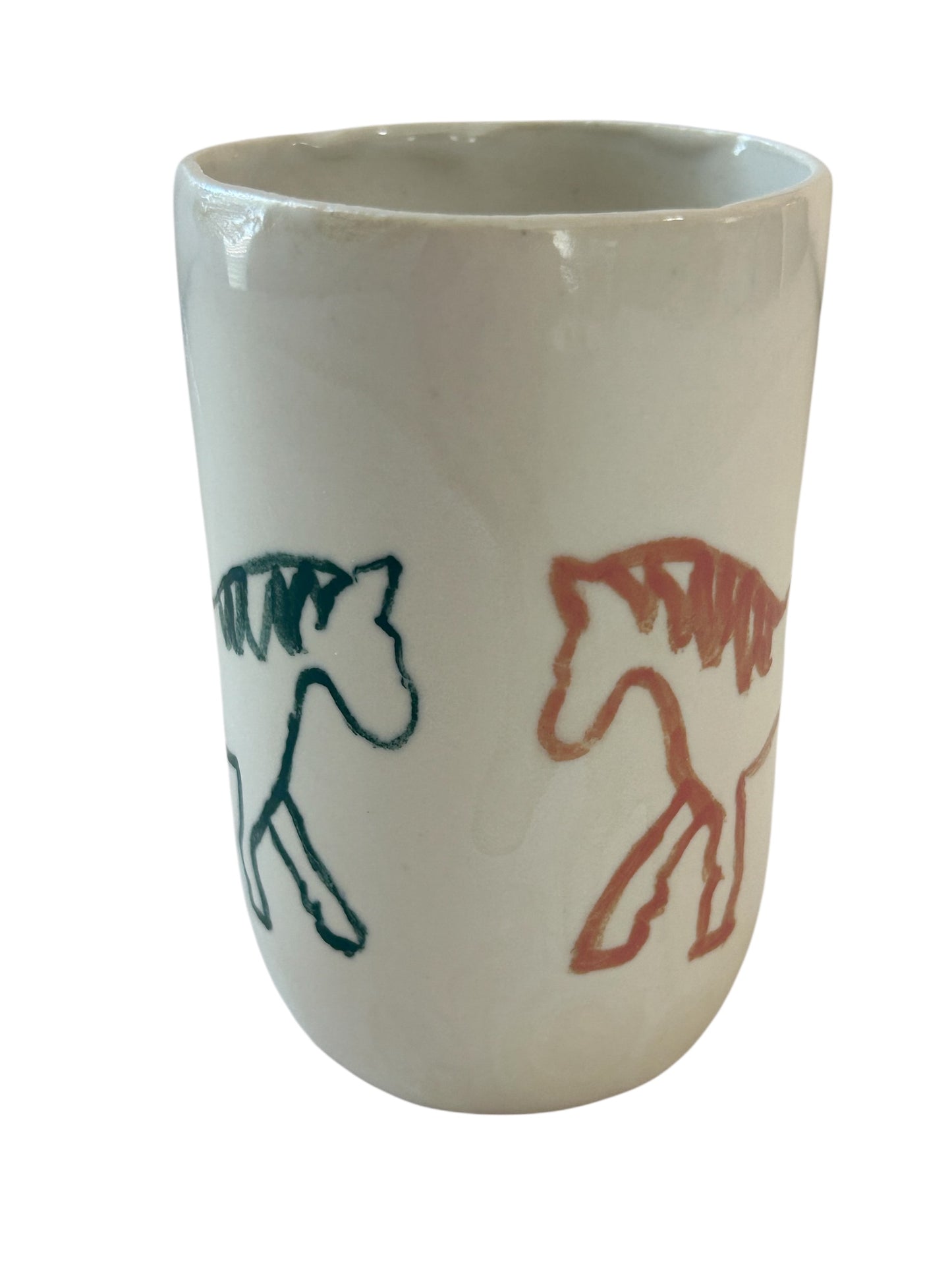 Slip Cast Minimalism Espresso Mug #4 with Handpainted Horses
