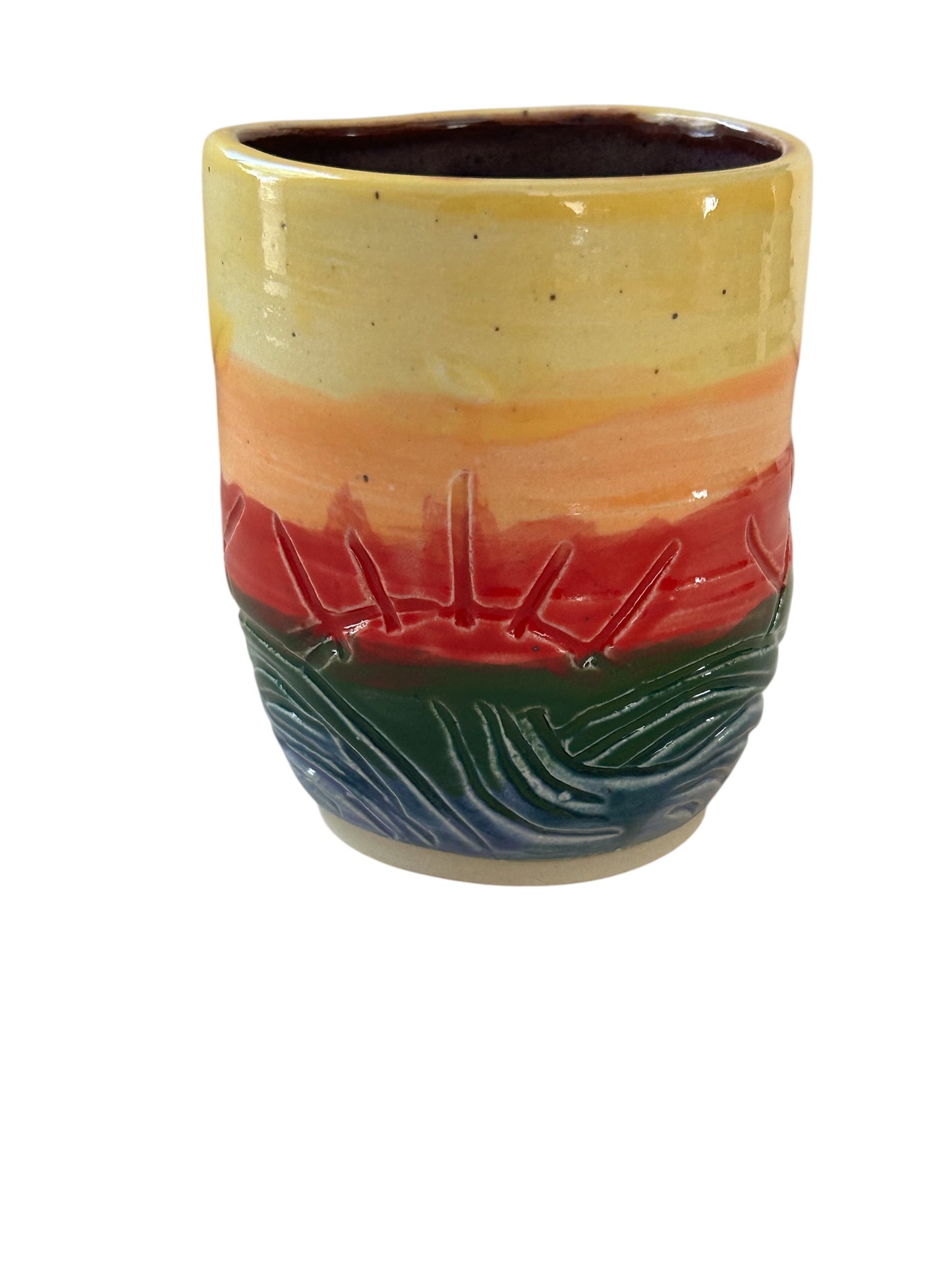 Small Carved Cup #4 with Sunset Design in Rainbow