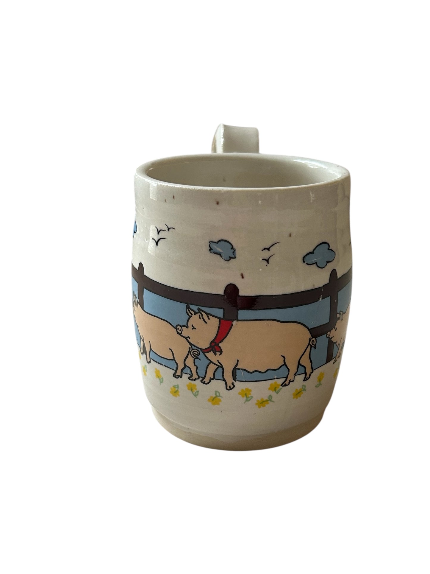 Wheel-Thrown Mug #38 with Country Pigs in a Row Design