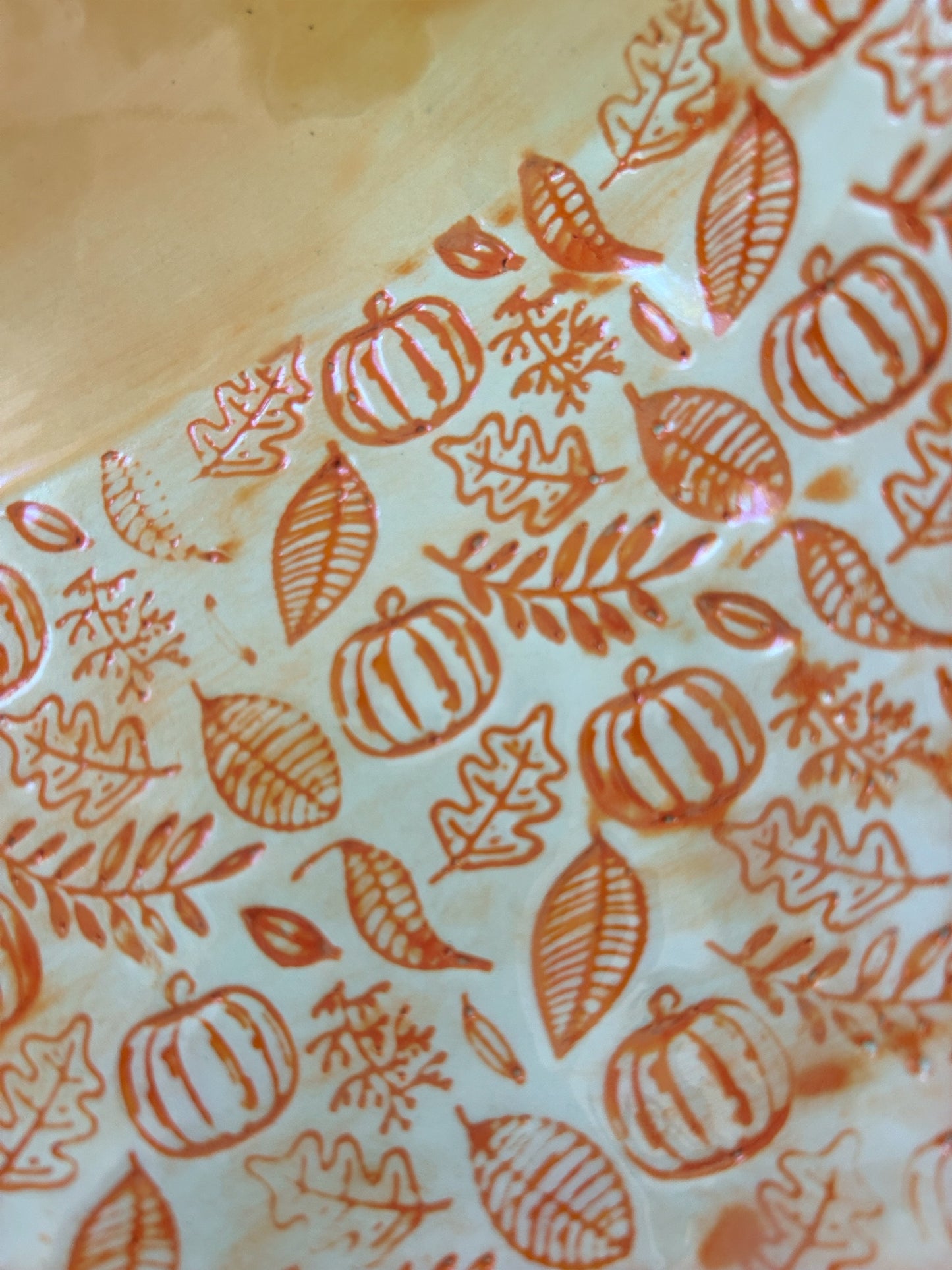 Medium Side Dish Bowl #34 with Rolled Pumpkin and Leaves Designs