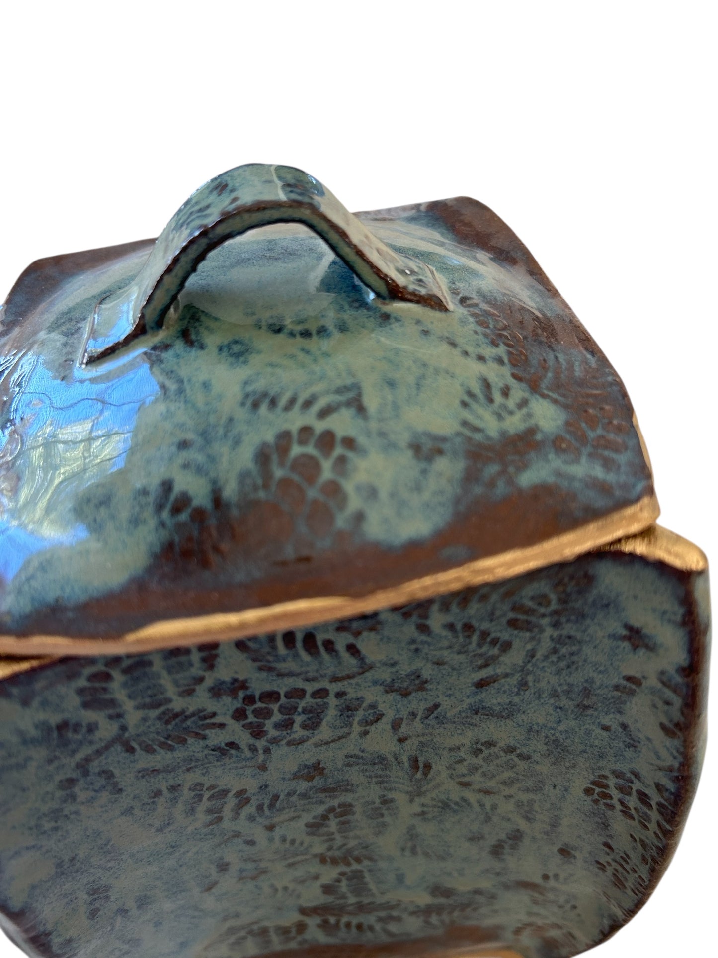 Large Pagoda Dry Goods Storage Container #33 with Pinecones and Greenery in Toasted Sage and Gold Leaf Accents