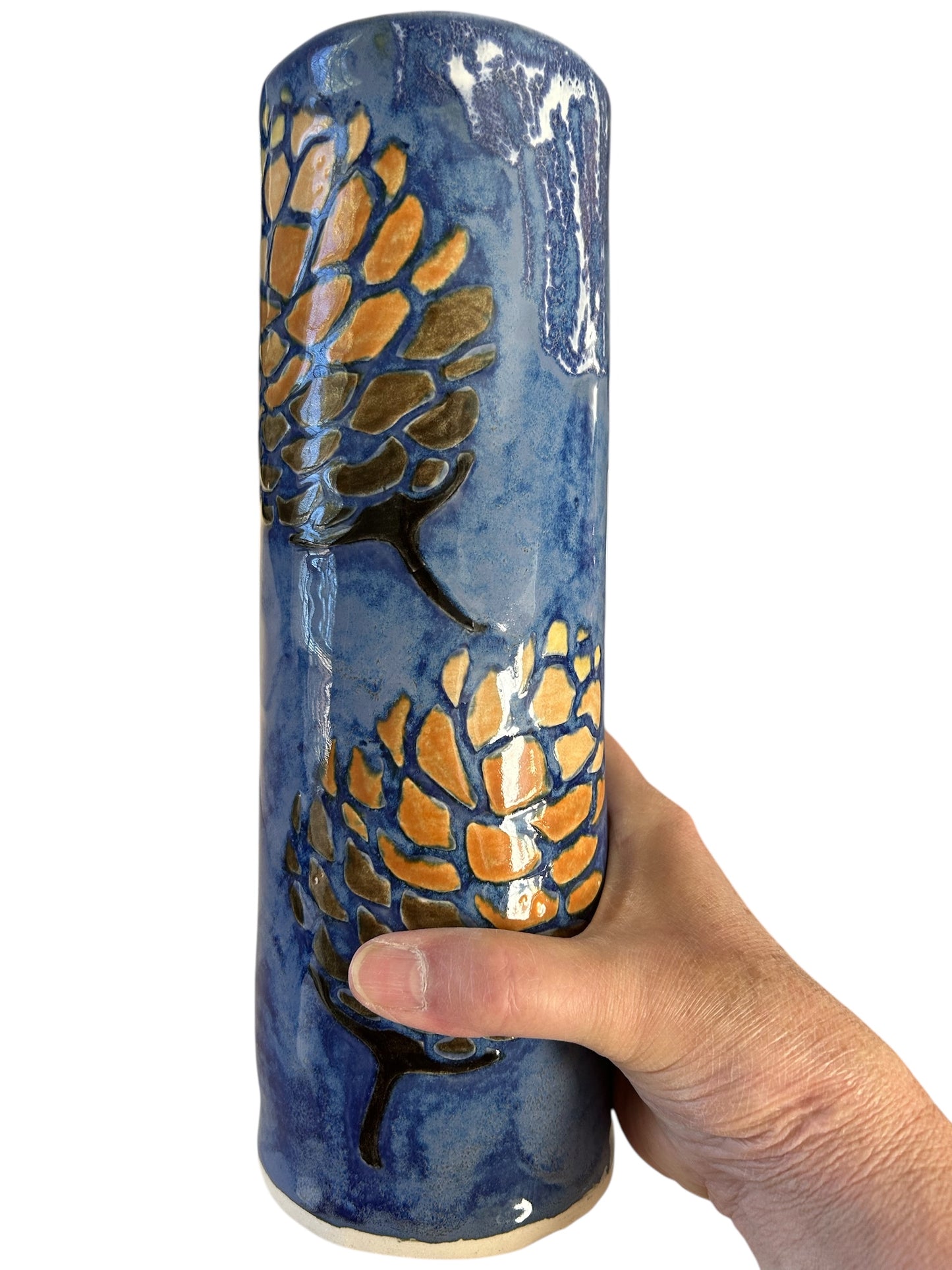 Tall Handpainted Vase #31 with Pinecones Designs