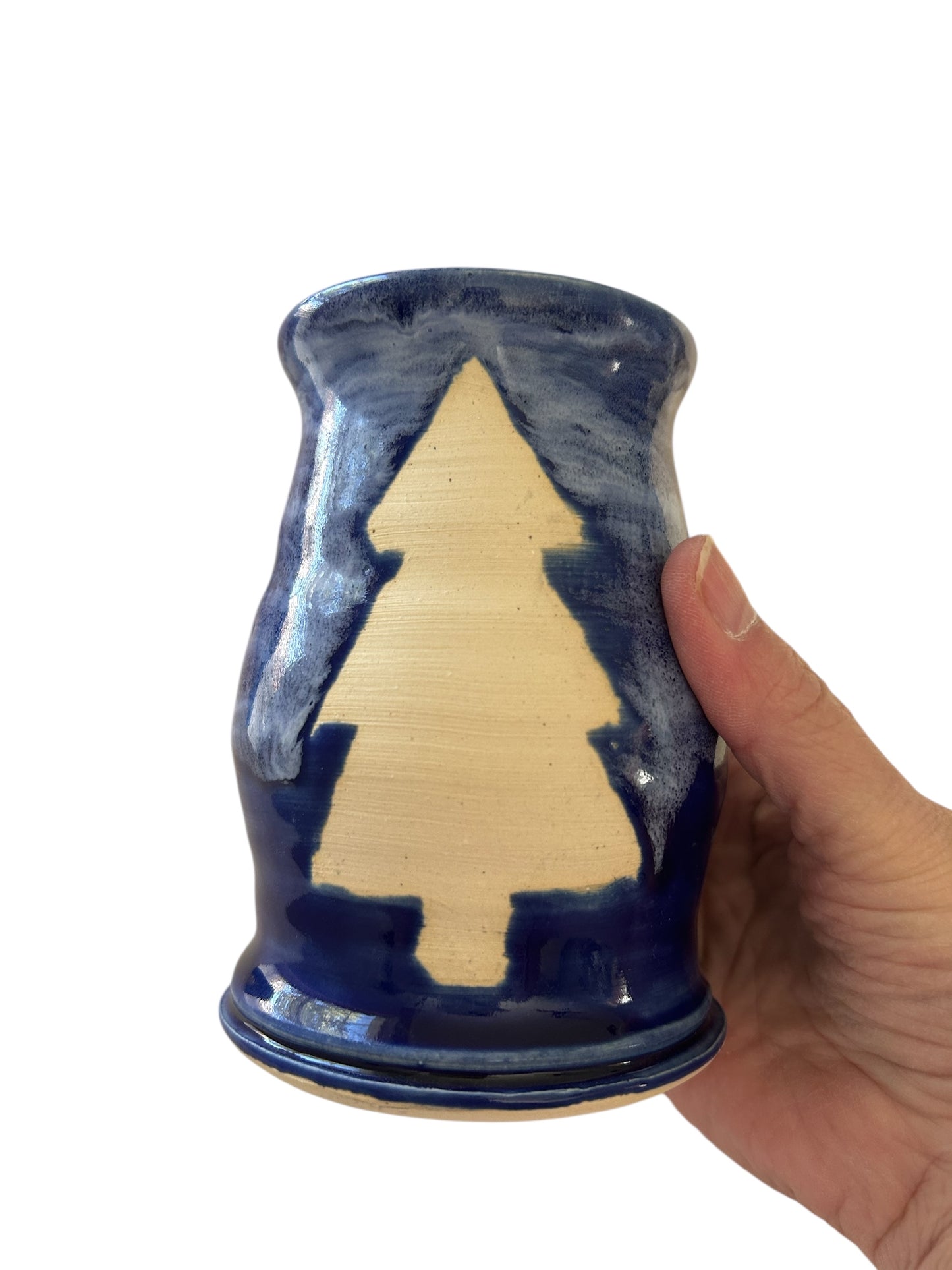 Small Wheel-Thrown Block Winter Tree Vase #14 in Winter Blue