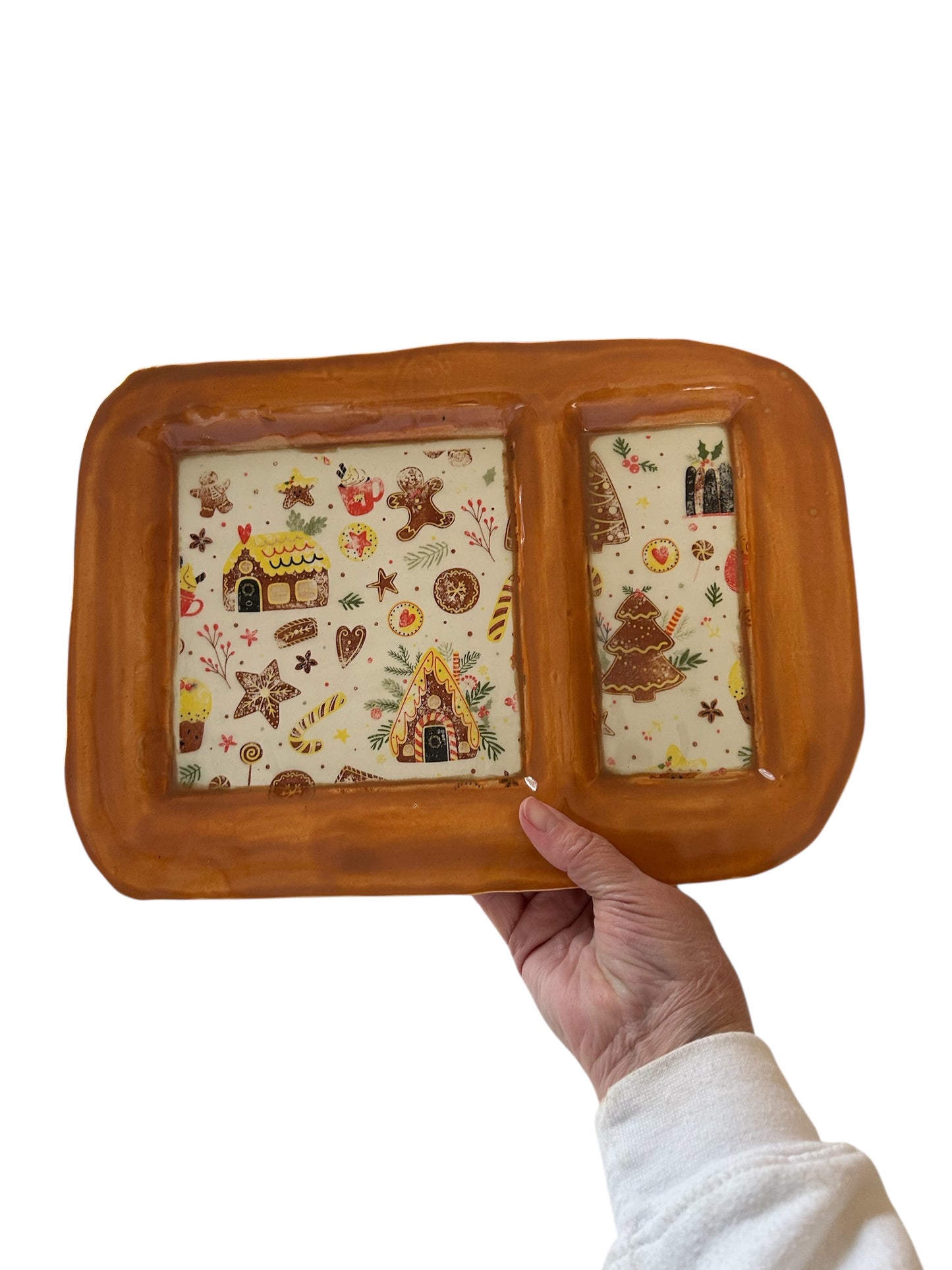 Holiday Tray #2 with Gingerbread House Monoprint Designs