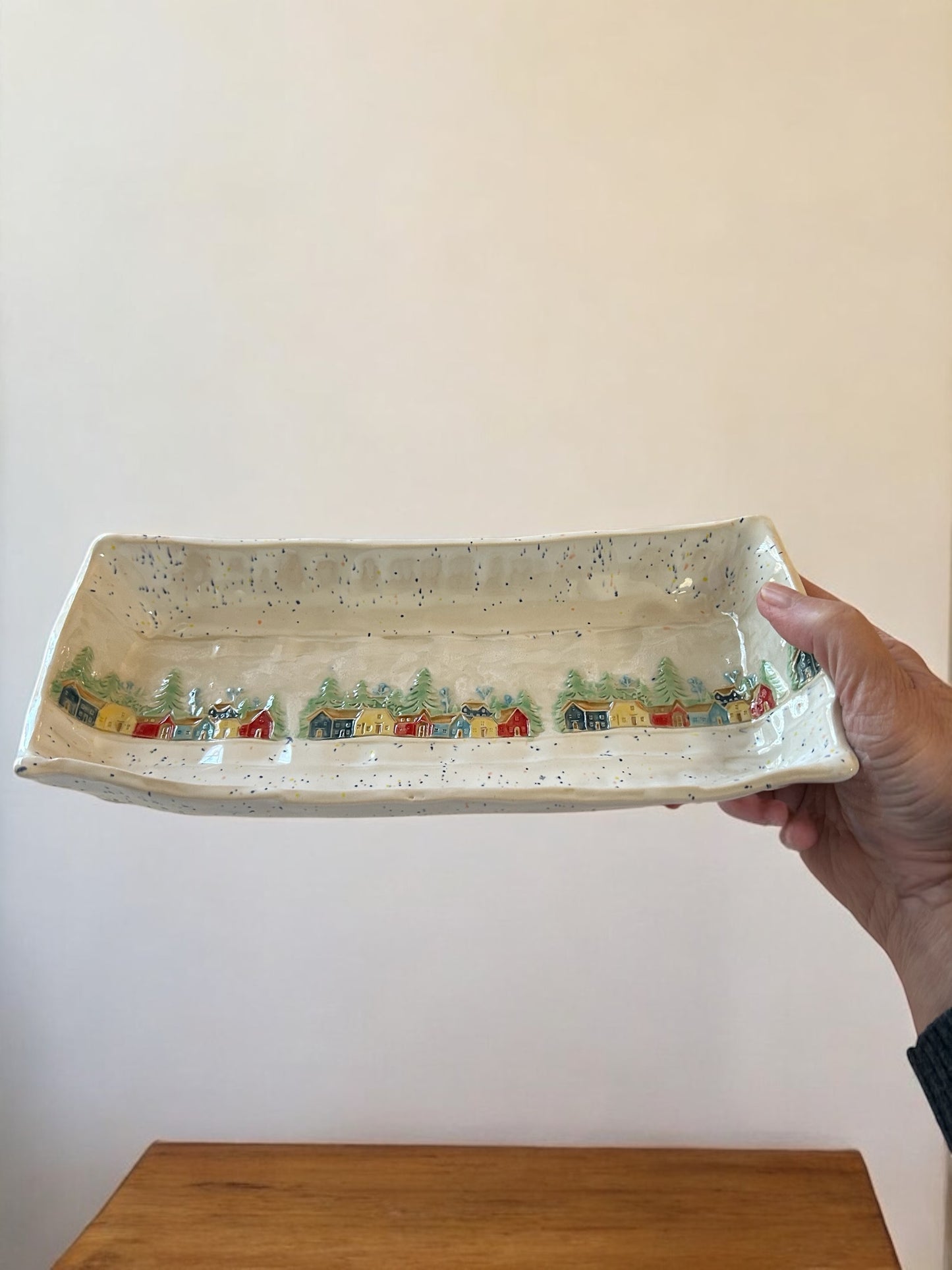 Handmade Cracker Tray #63 with Handpainted Winter Village Scene