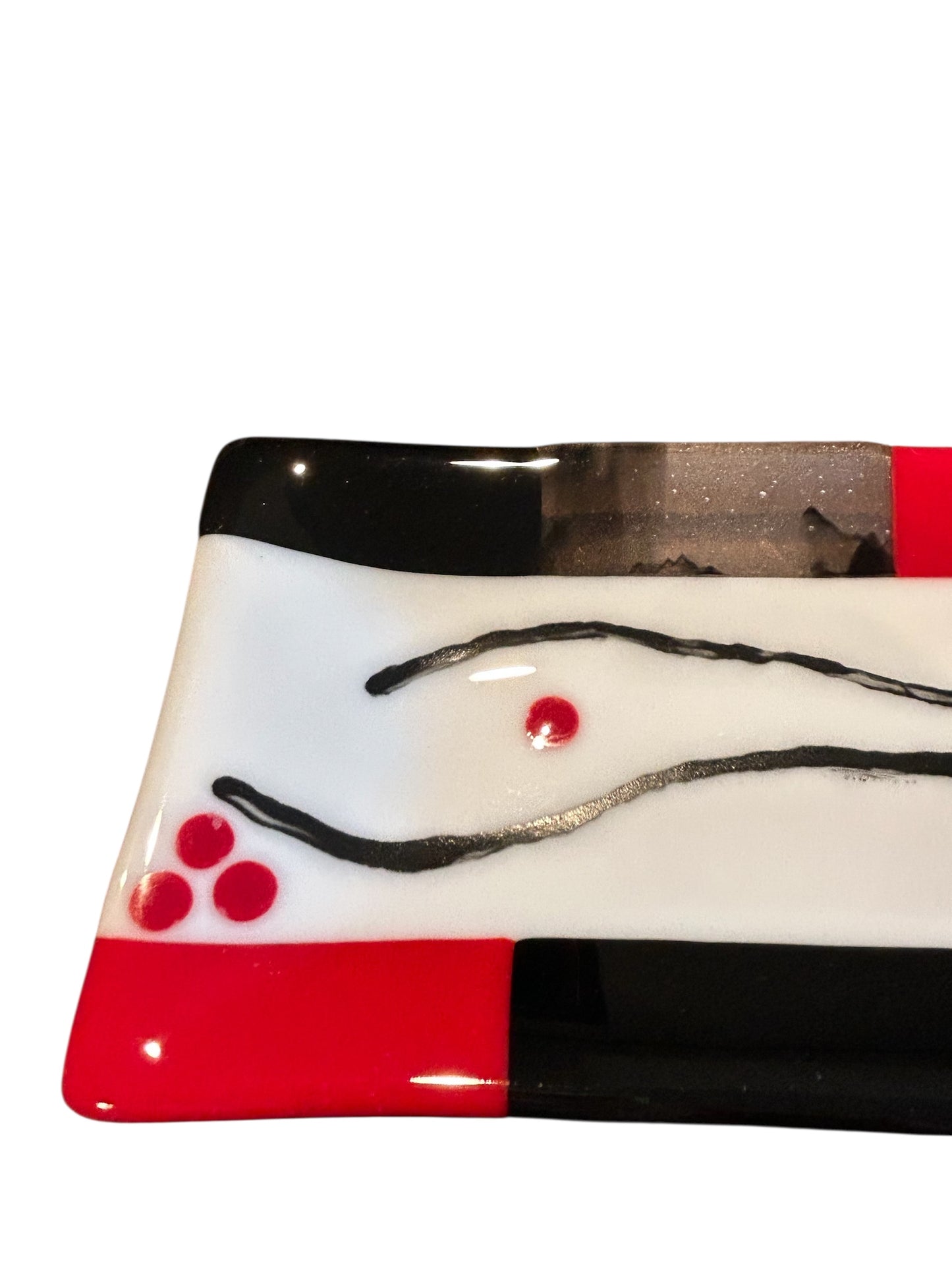 Handmade Fused Glass Appetizer Tray in Red, White, and Black